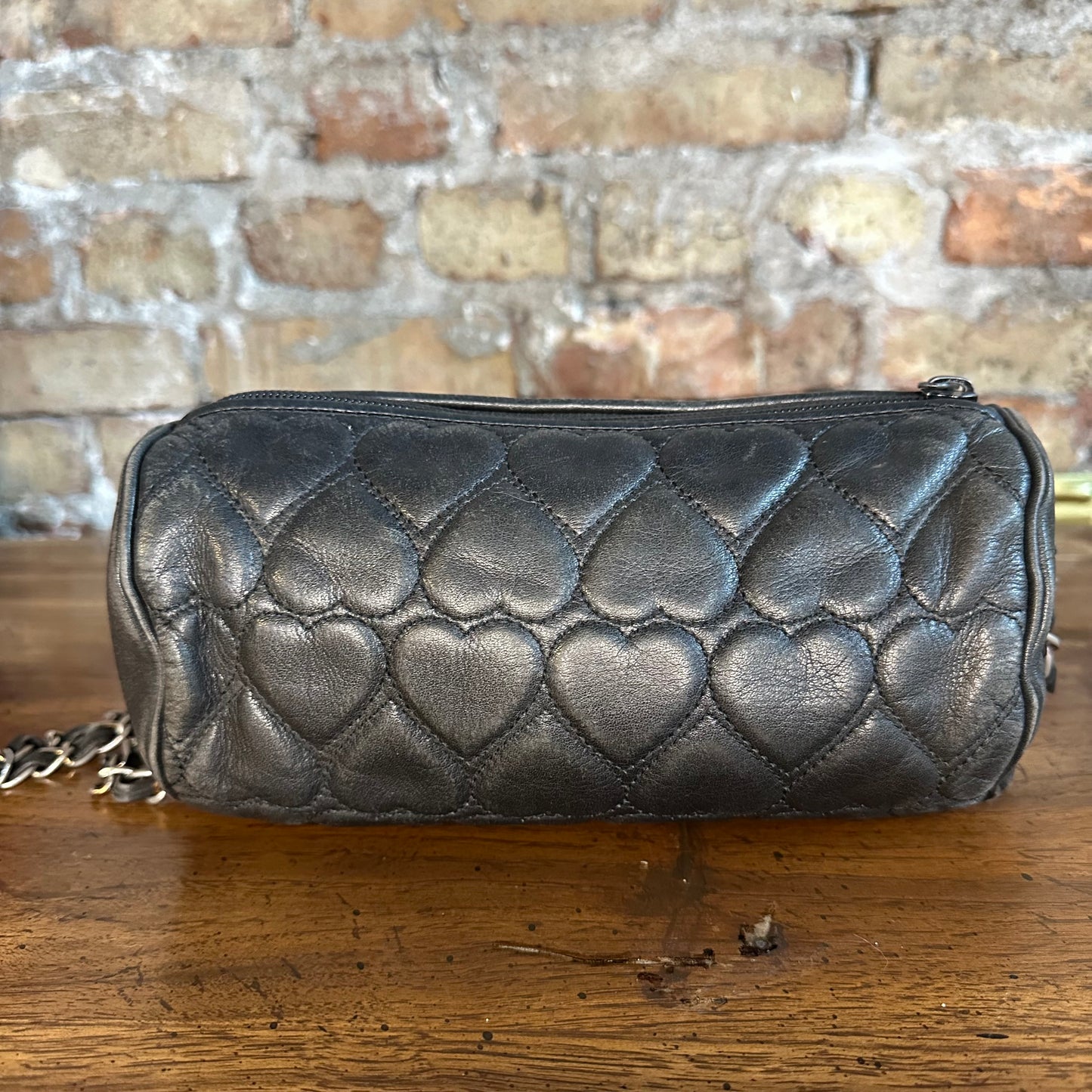 Vintage Moschino Heart Quilted Lambskin Cylinder Chain Bag