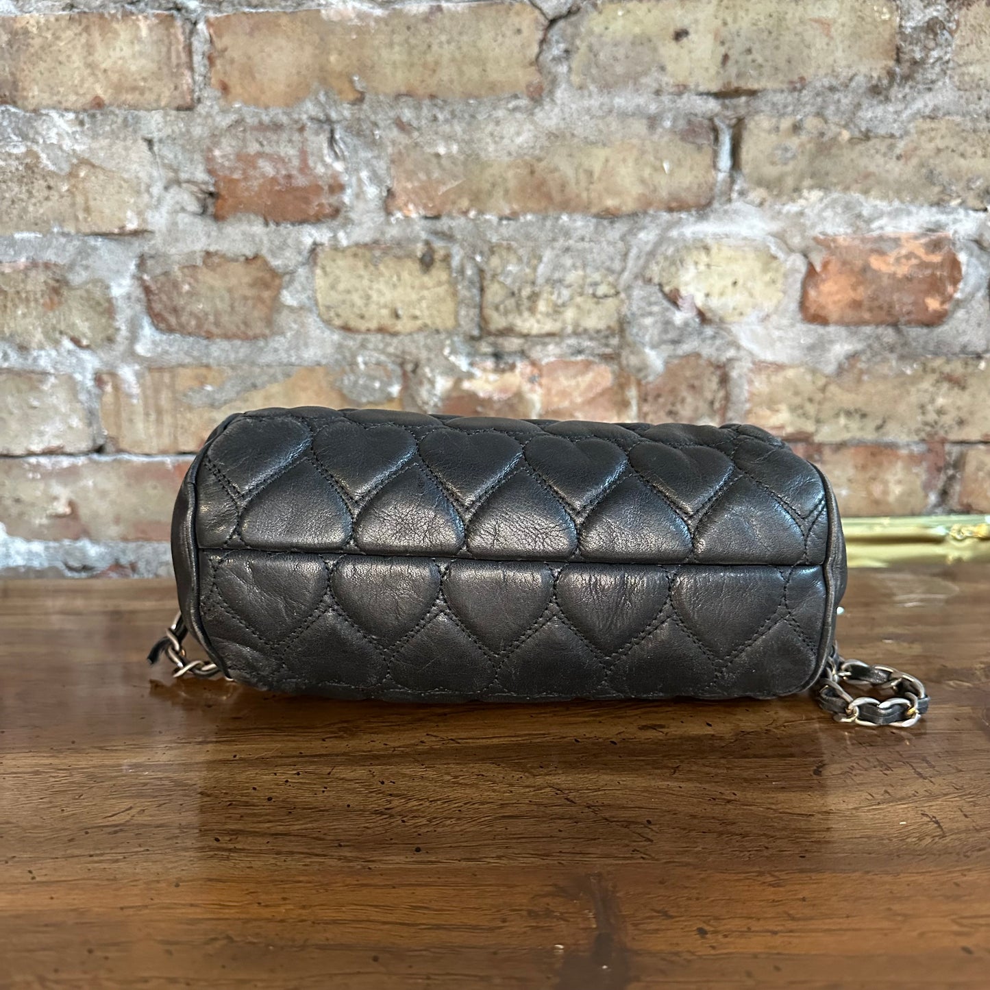 Vintage Moschino Heart Quilted Lambskin Cylinder Chain Bag