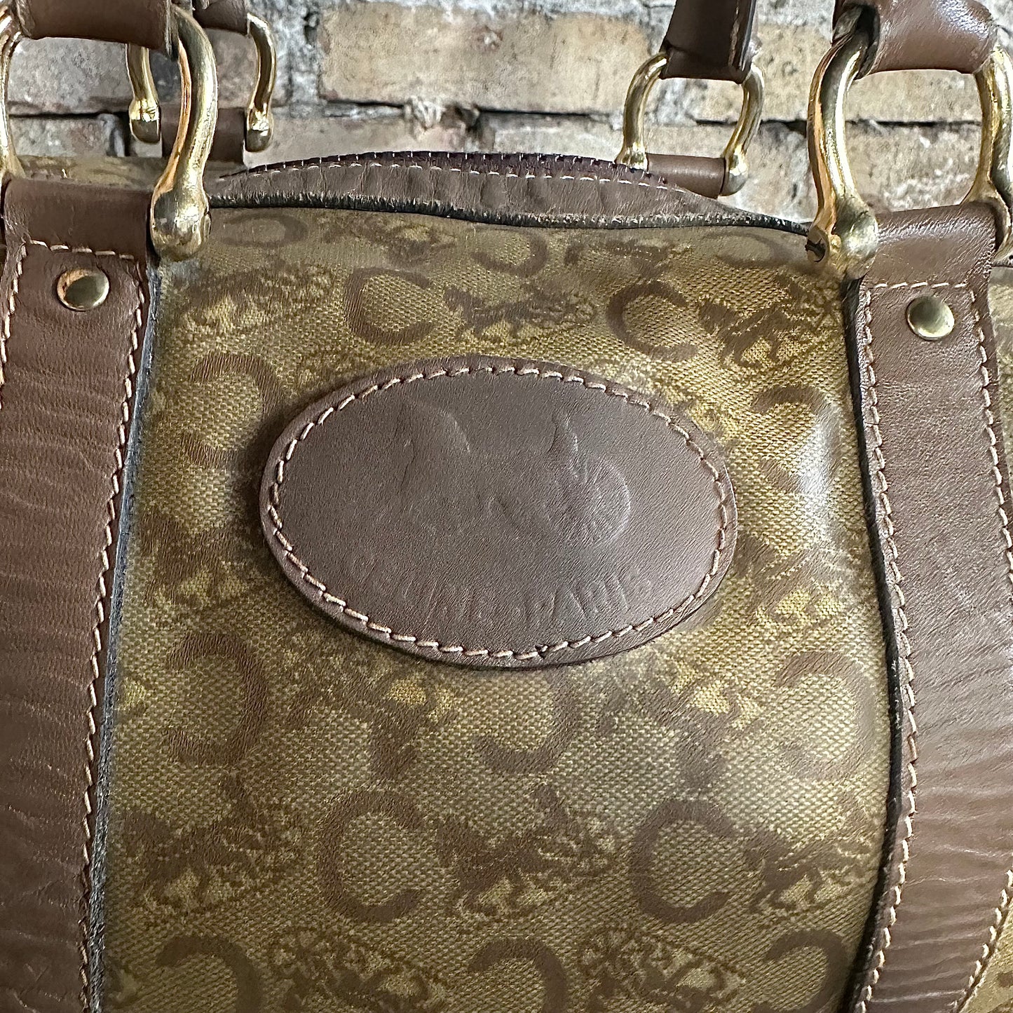 Vintage Celine Horse Carriage Monogram Coated Canvas Mini Boston Bag
