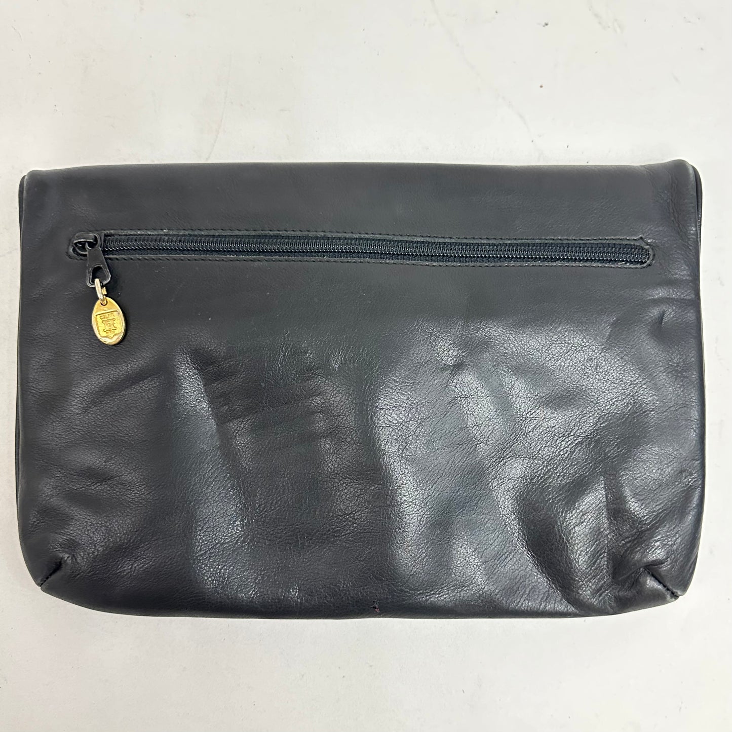 Vintage Celine Triomphe Black Leather Clutch