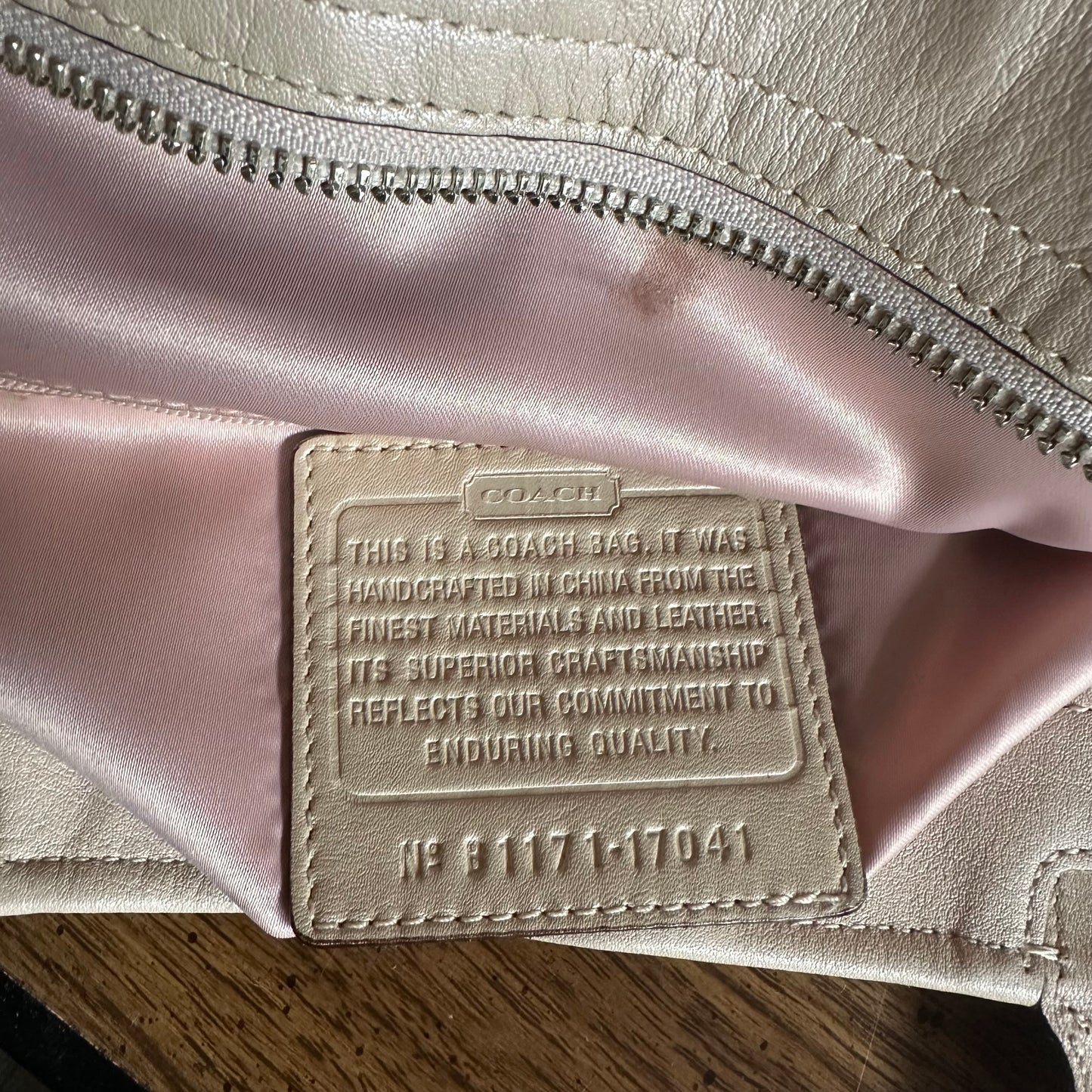 Coach 17041 Audrey Leigh Laser Cut Perforated Beige Leather Tote Bag