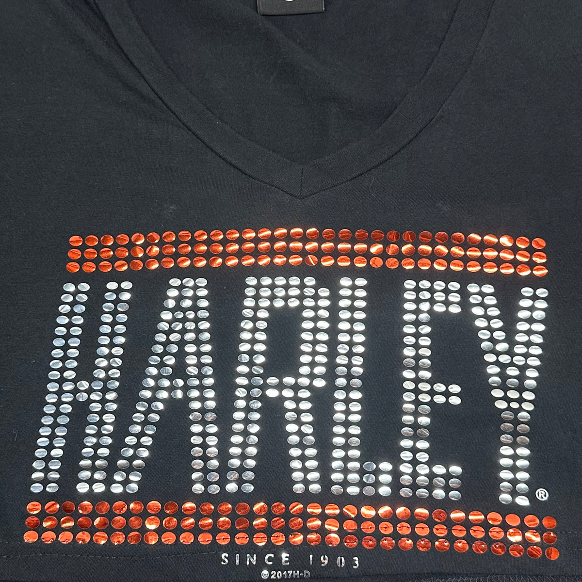 Reworked Harley Davidson Black Sequined Cropped Baby Tee