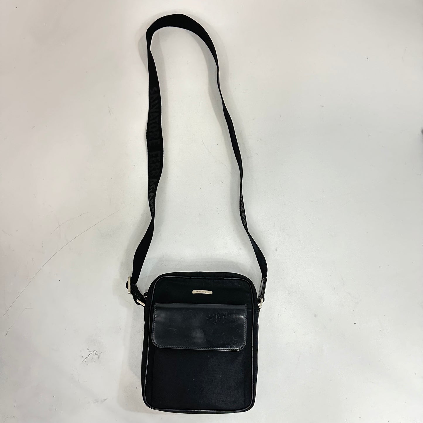 Vintage Salvatore Ferragamo Black Nylon Crossbody Bag