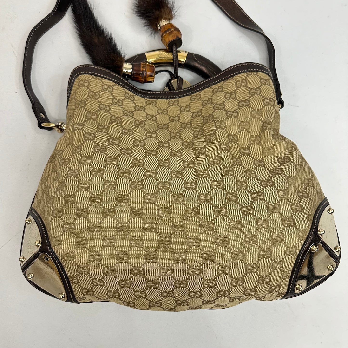 Vintage Gucci Monogram Canvas Mink Indy Hobo Bag