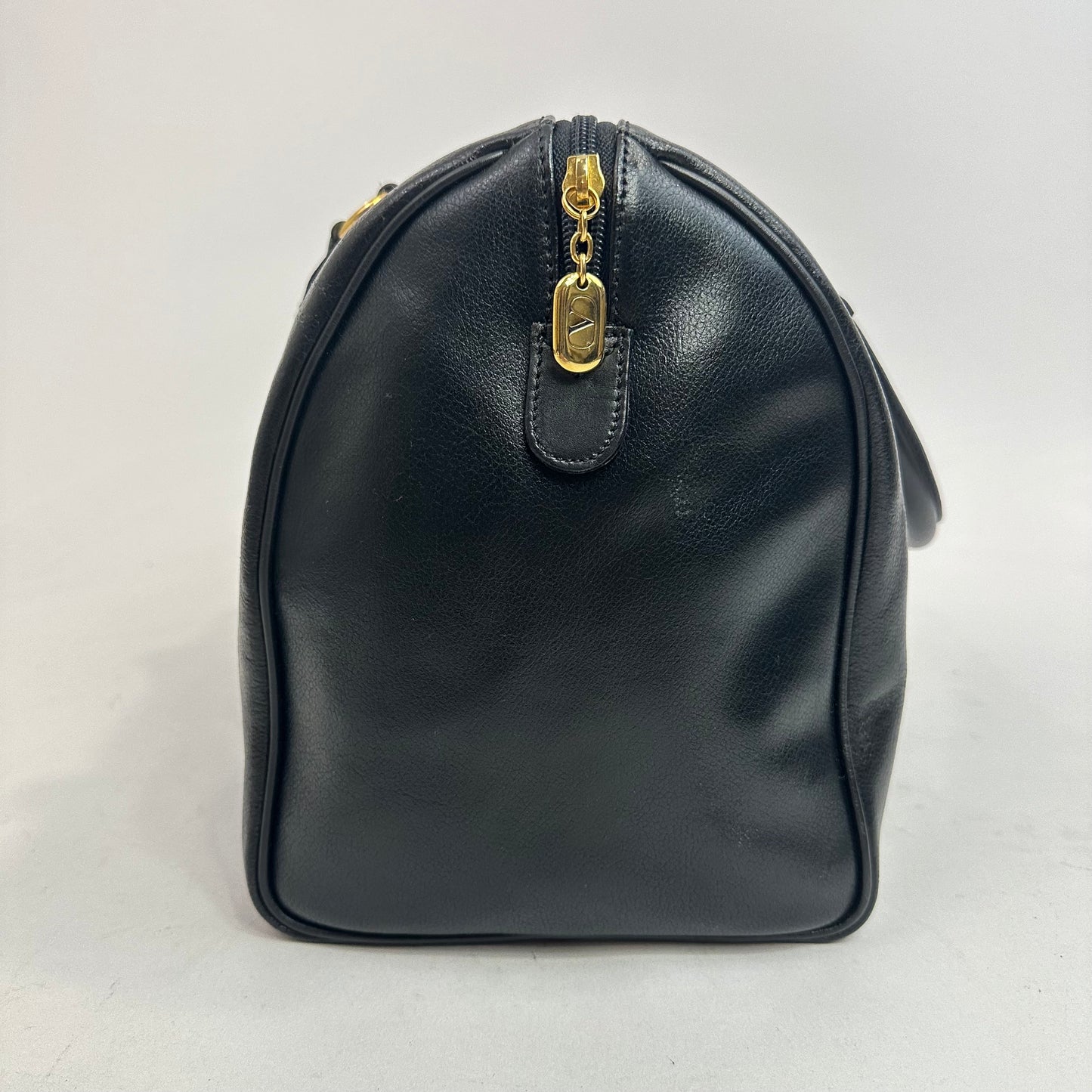 Vintage Valentino Garavani Black Leather Boston Bag