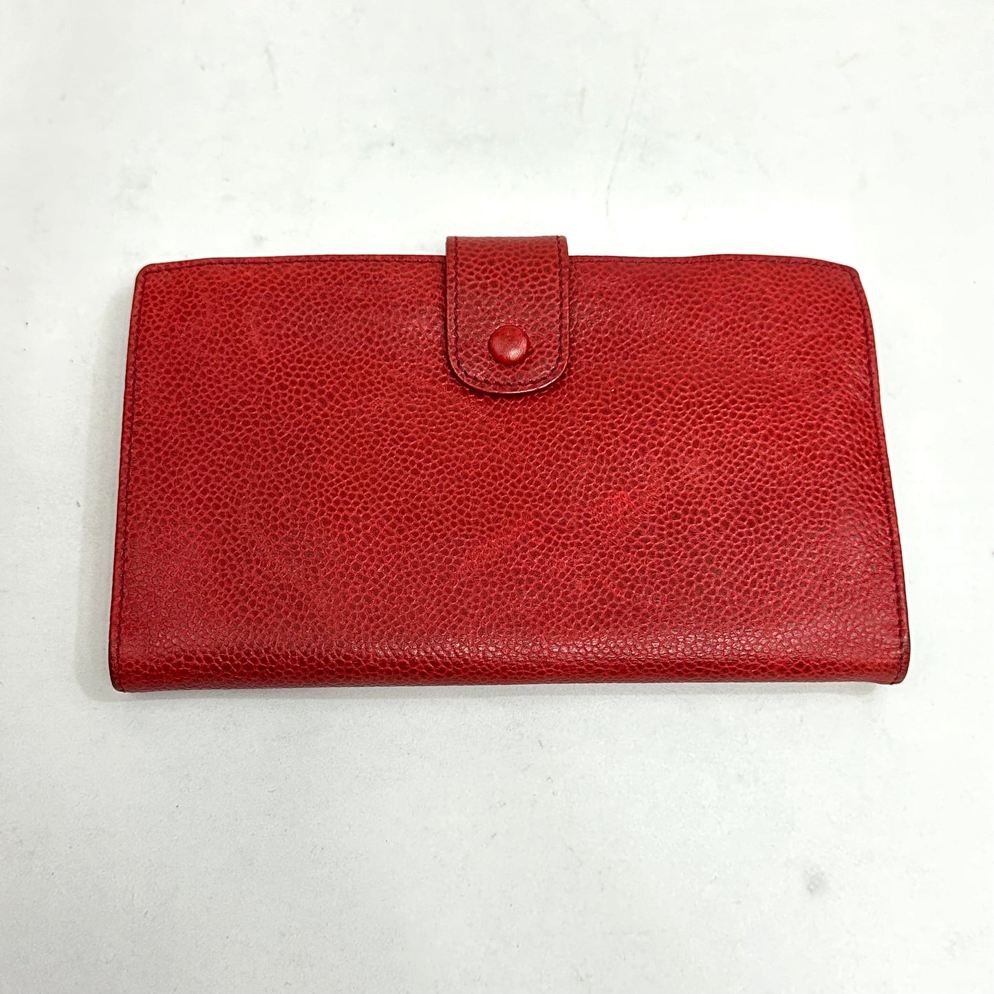 Vintage Chanel Red Caviar Skin Leather Big Coco Mark Long Wallet