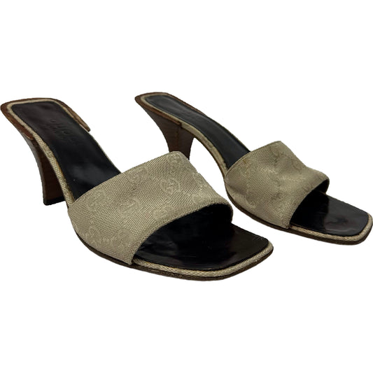 Vintage Gucci Monogram Canvas Wooden Heel Mules