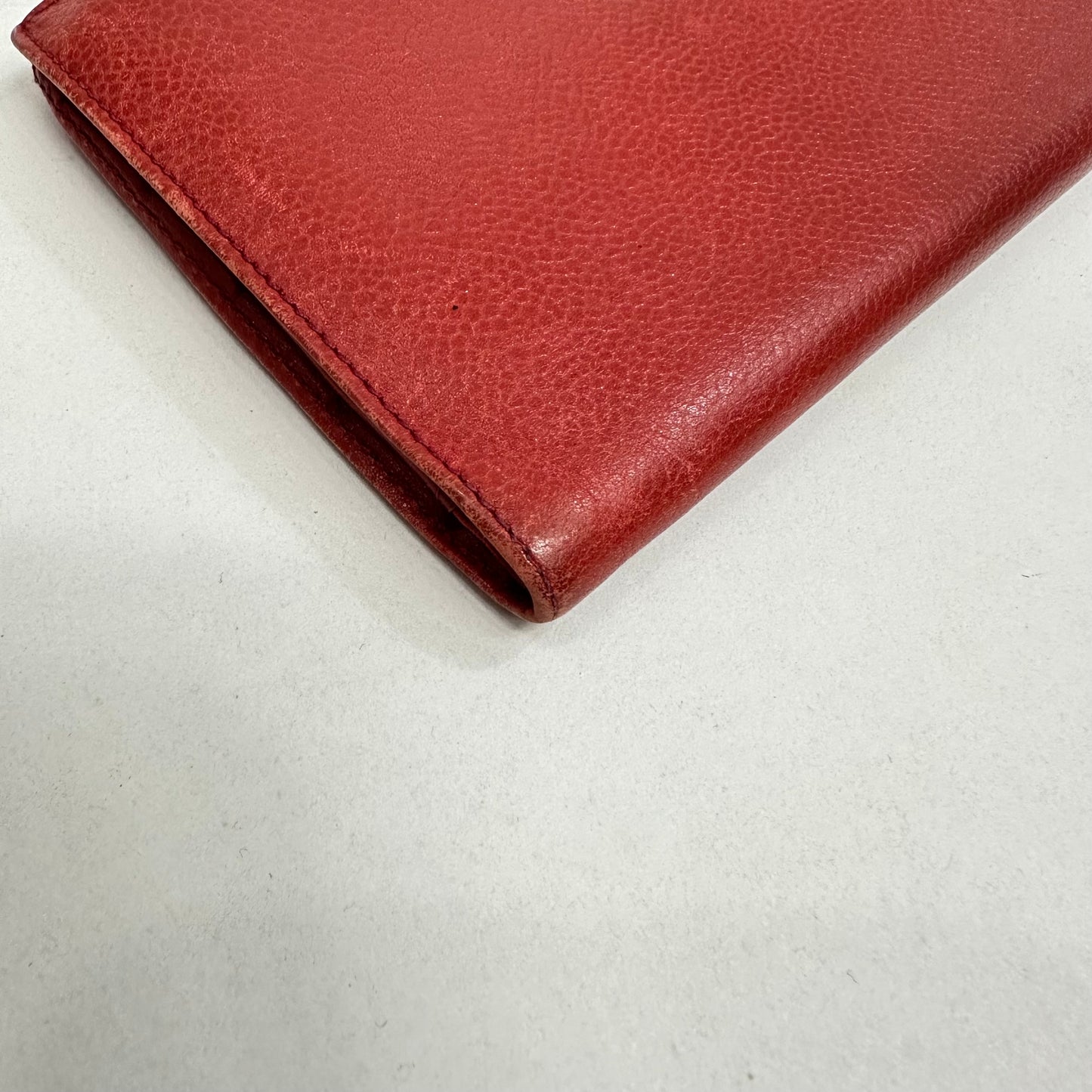 Vintage Chanel Red Caviar Skin Leather Big Coco Mark Long Wallet