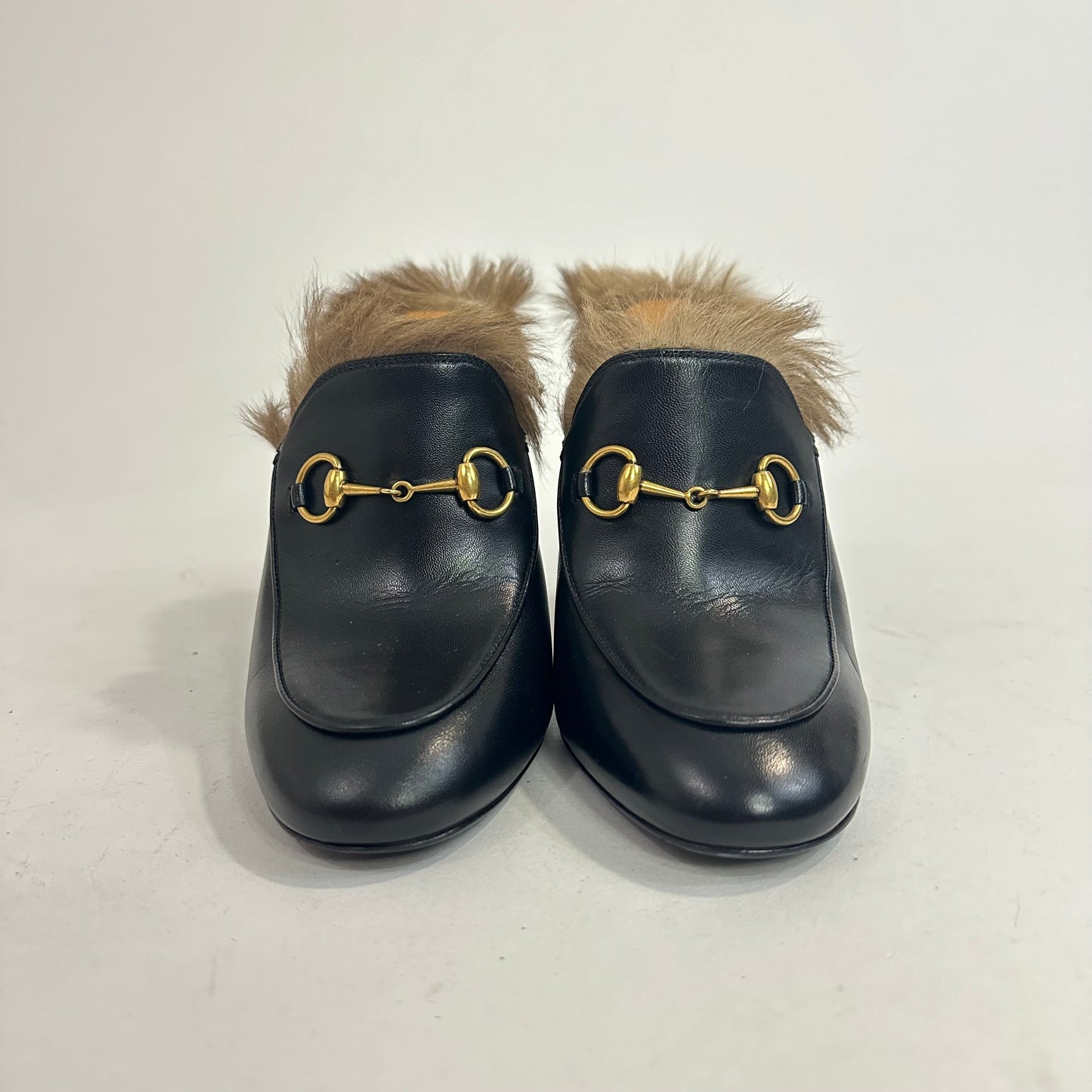 Gucci Princetown Fur Lined High Heel Mules Size 38