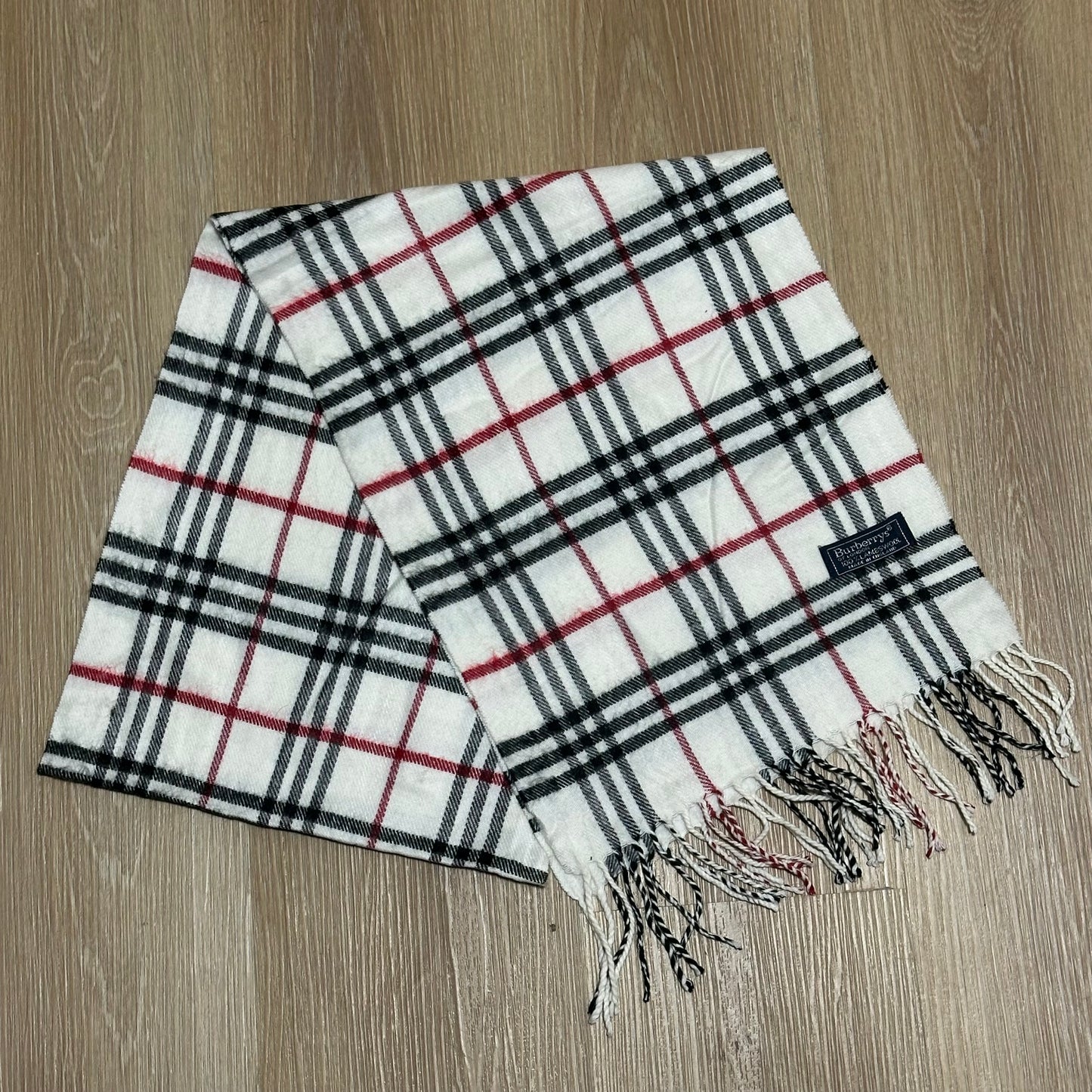 Vintage 90's Burberry White Nova Check Wool Scarf