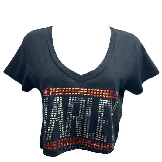 Reworked Harley Davidson Black Sequined Cropped Baby Tee