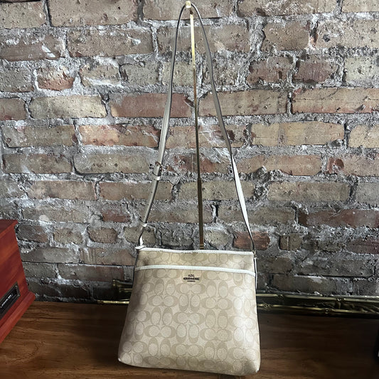 Coach F58297 Cream and Tan Signature File Crossbody Bag