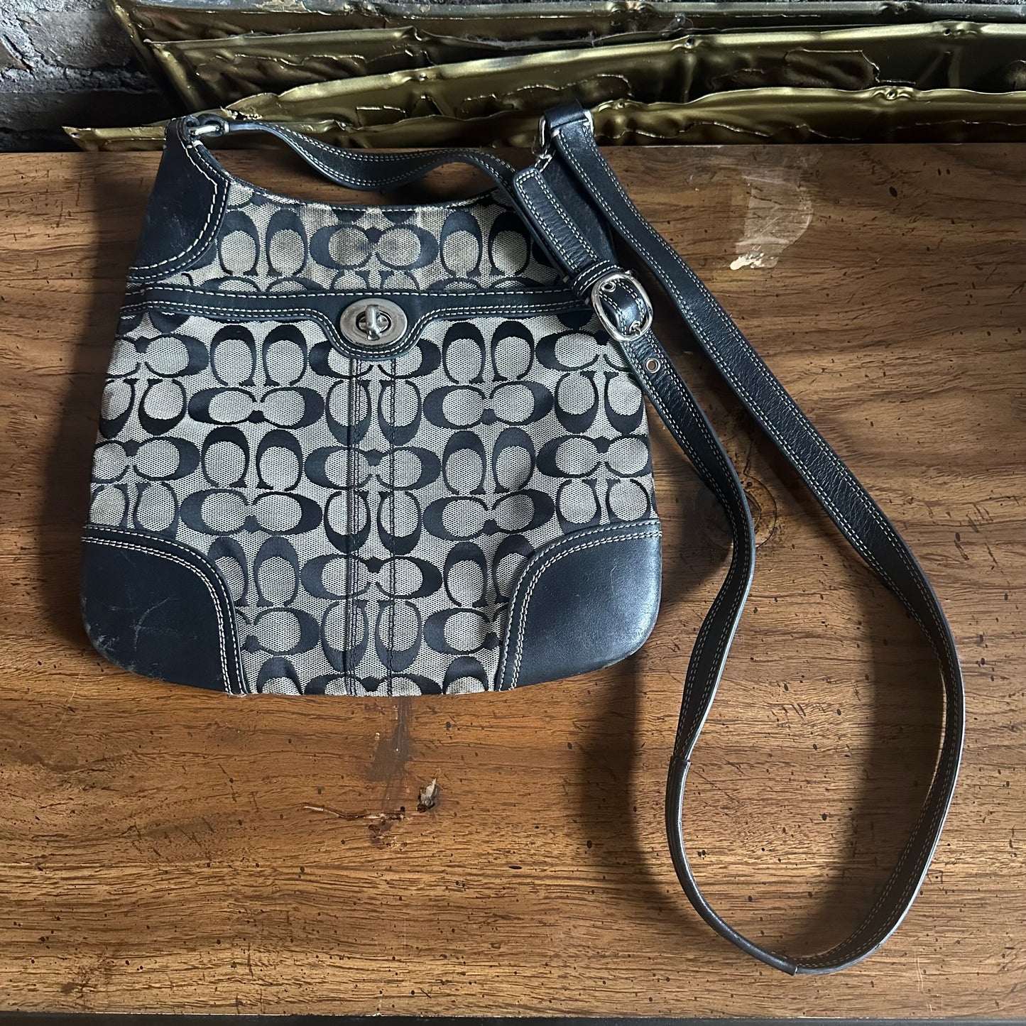 Vintage Coach F13979 Penelope Signature Jacquard Hippie Crossbody Bag