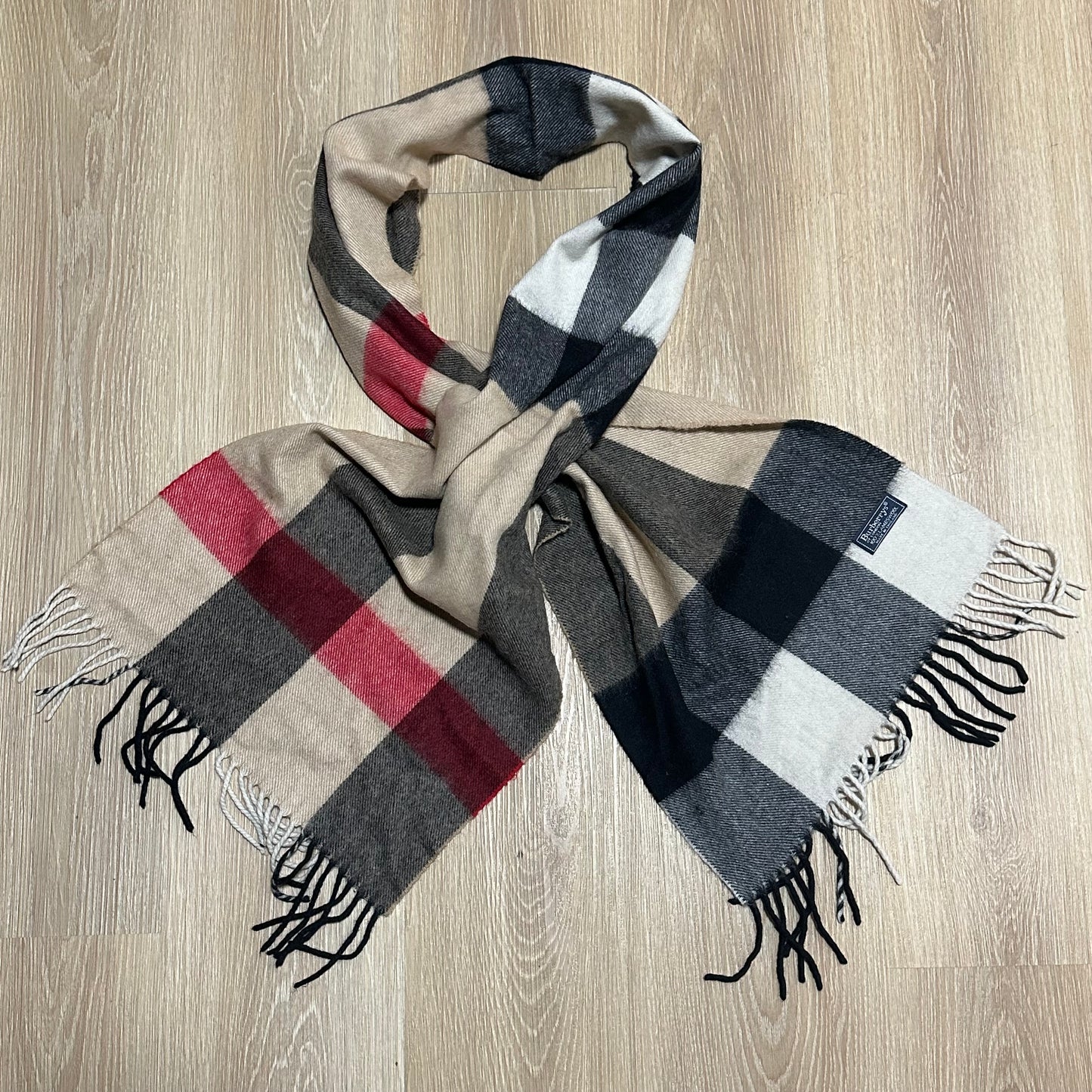 Vintage 90's Burberry Tan Nova Check Wool Shawl Scarf