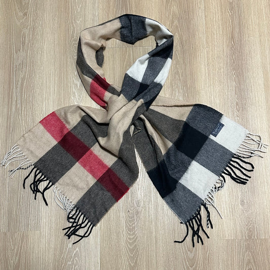 Vintage 90's Burberry Tan Nova Check Wool Shawl Scarf