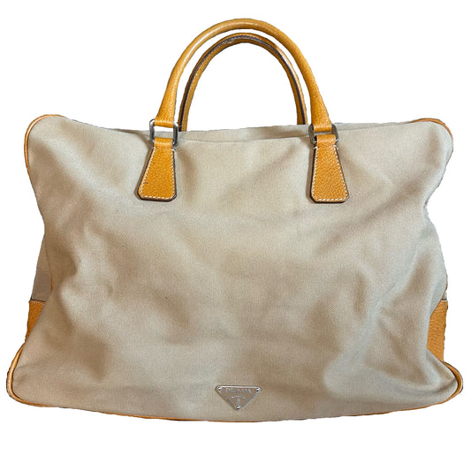 Vintage Prada Beige Canvas Tote Bag