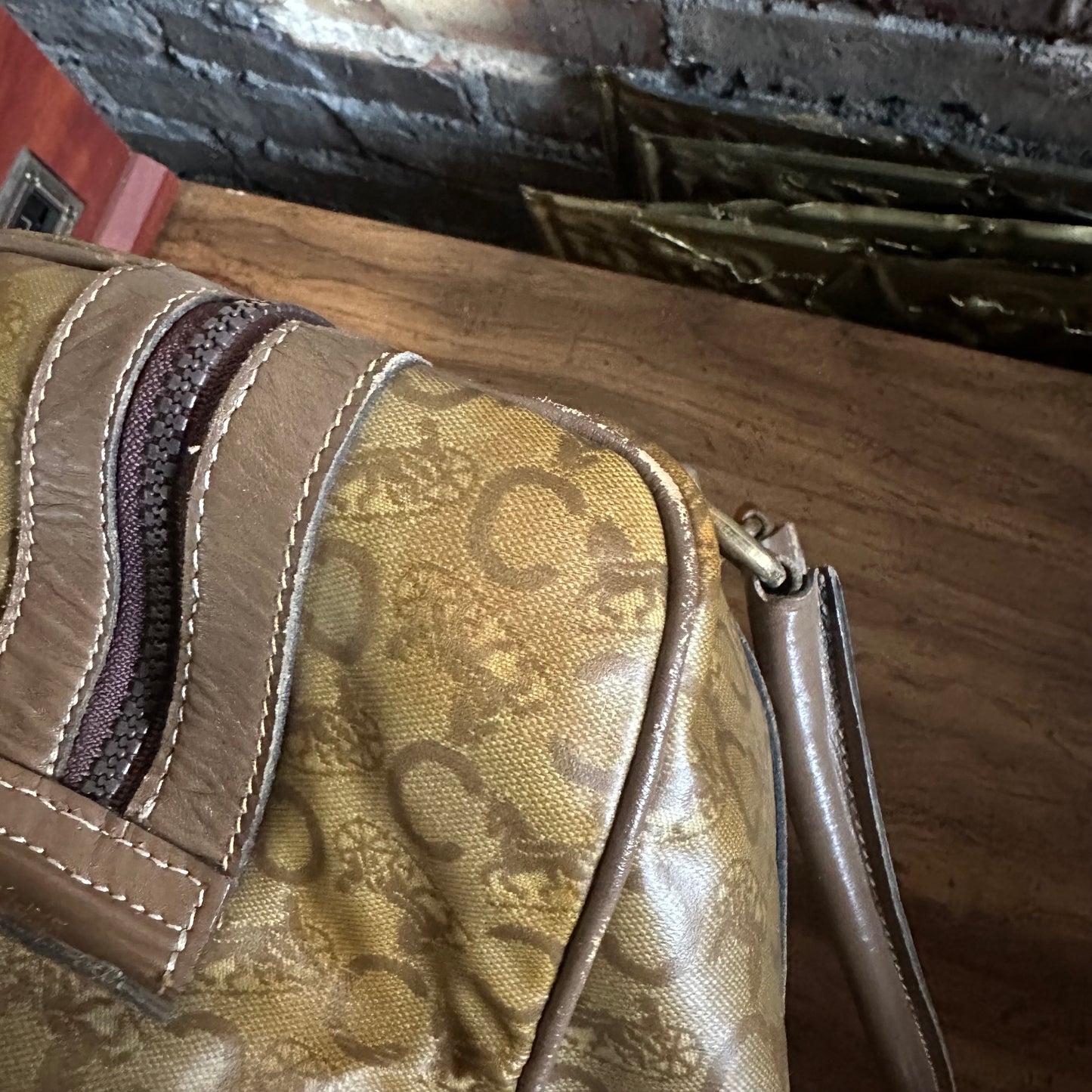 Vintage Celine Horse Carriage Monogram Coated Canvas Mini Boston Bag