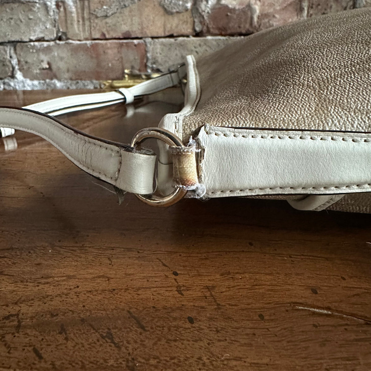 Coach F58297 Cream and Tan Signature File Crossbody Bag