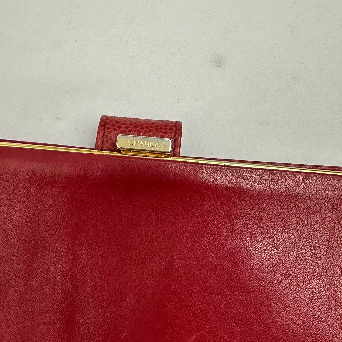 Vintage Chanel Red Caviar Skin Leather Big Coco Mark Long Wallet