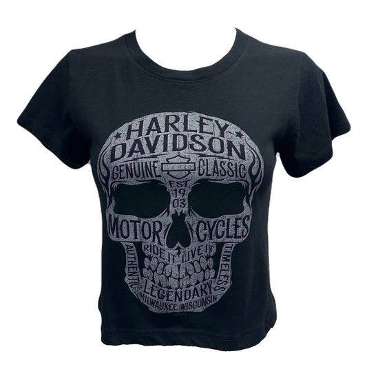 Reworked Harley Davidson Skull Cropped Baby Tee