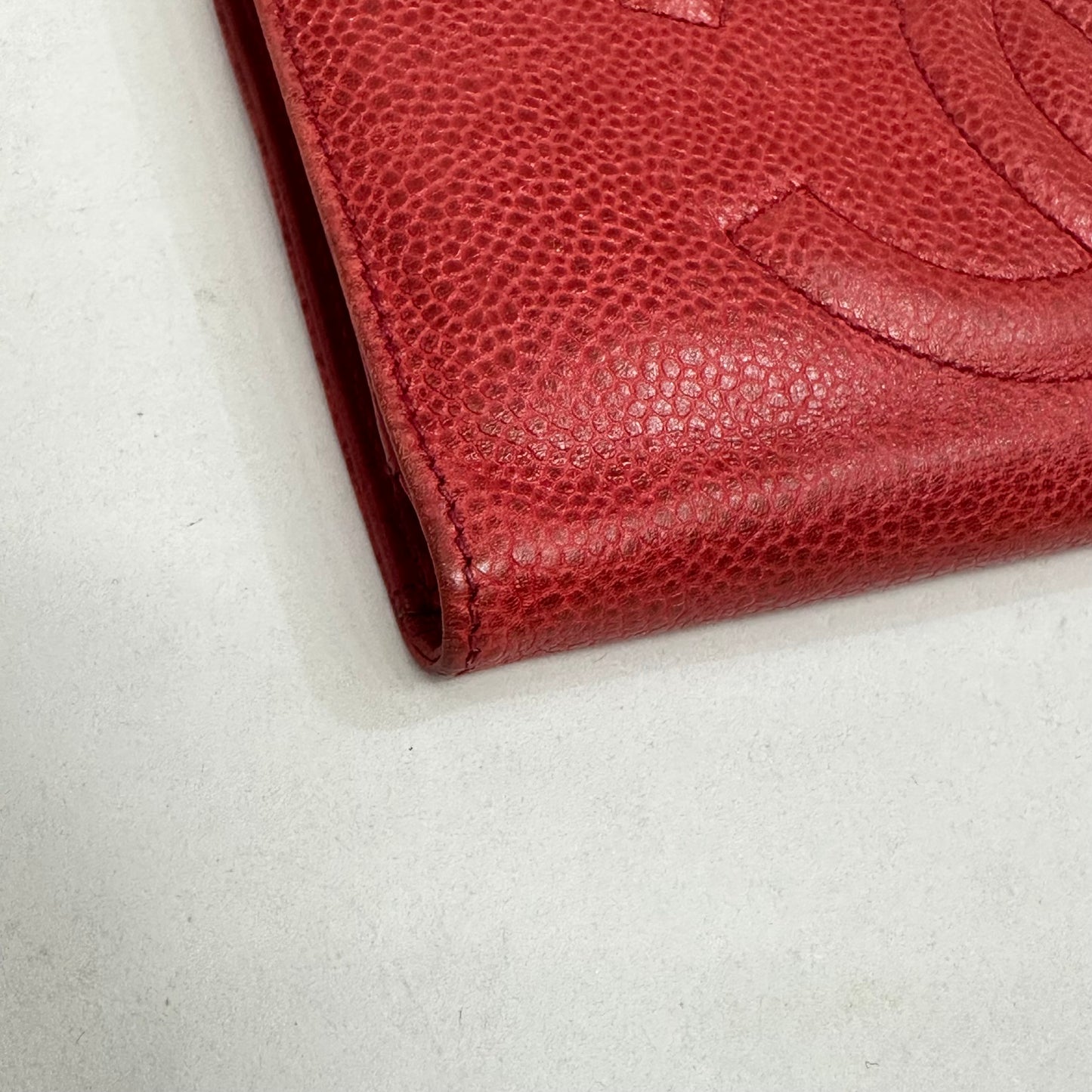 Vintage Chanel Red Caviar Skin Leather Big Coco Mark Long Wallet