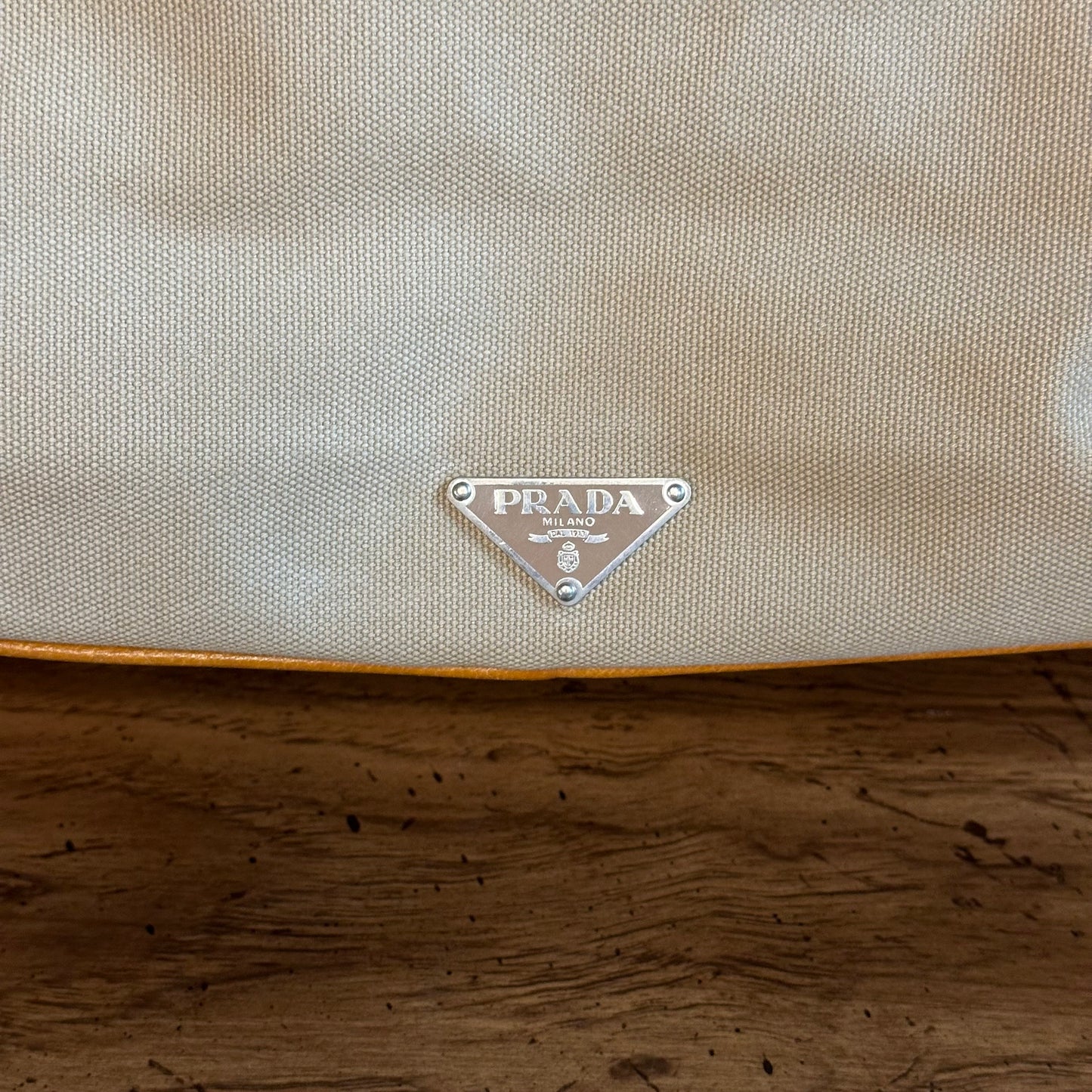 Vintage Prada Beige Canvas Tote Bag