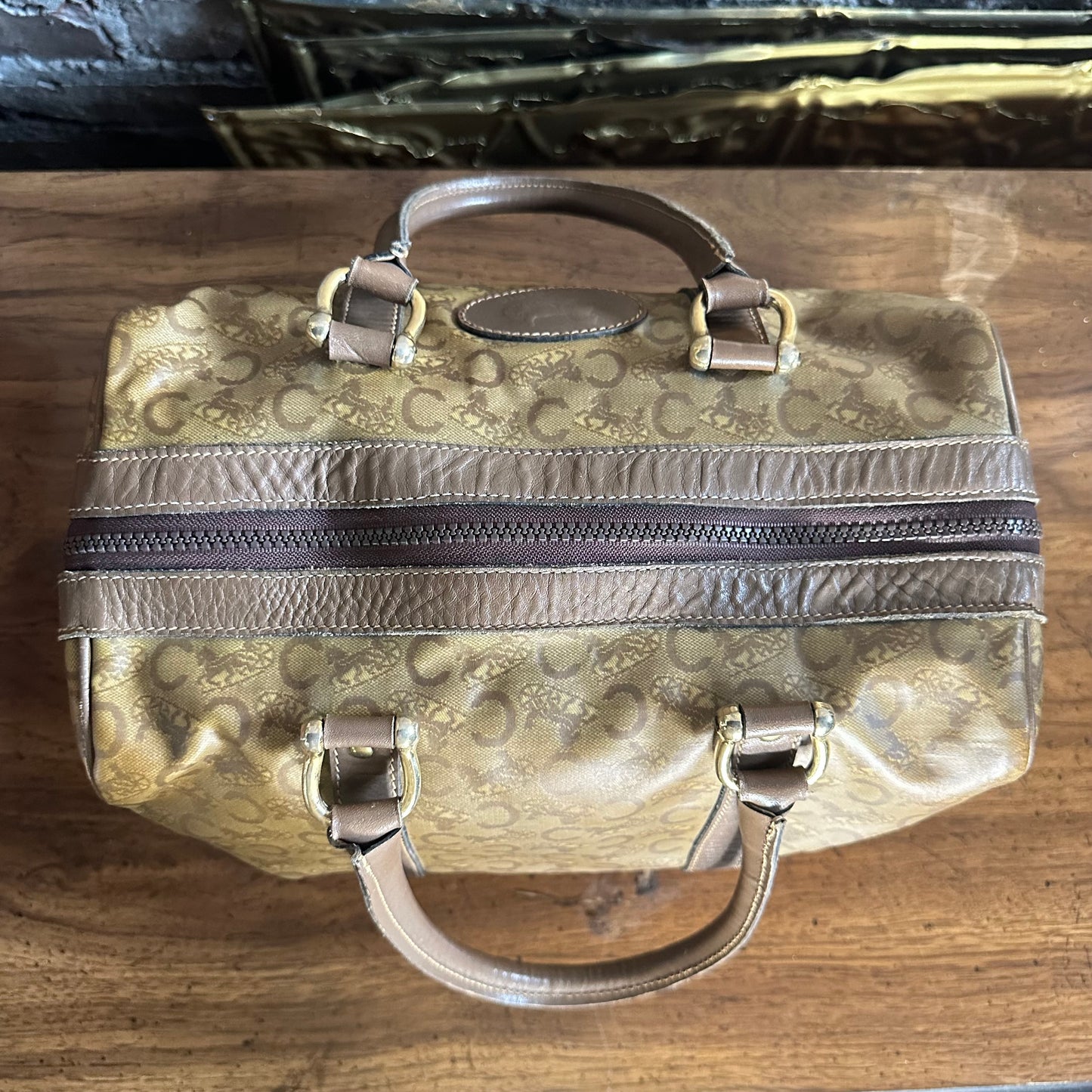 Vintage Celine Horse Carriage Monogram Coated Canvas Mini Boston Bag