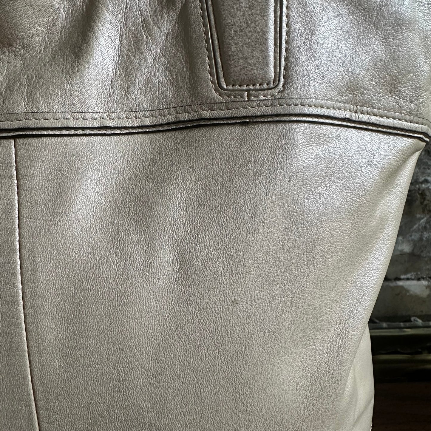 Coach 17041 Audrey Leigh Laser Cut Perforated Beige Leather Tote Bag