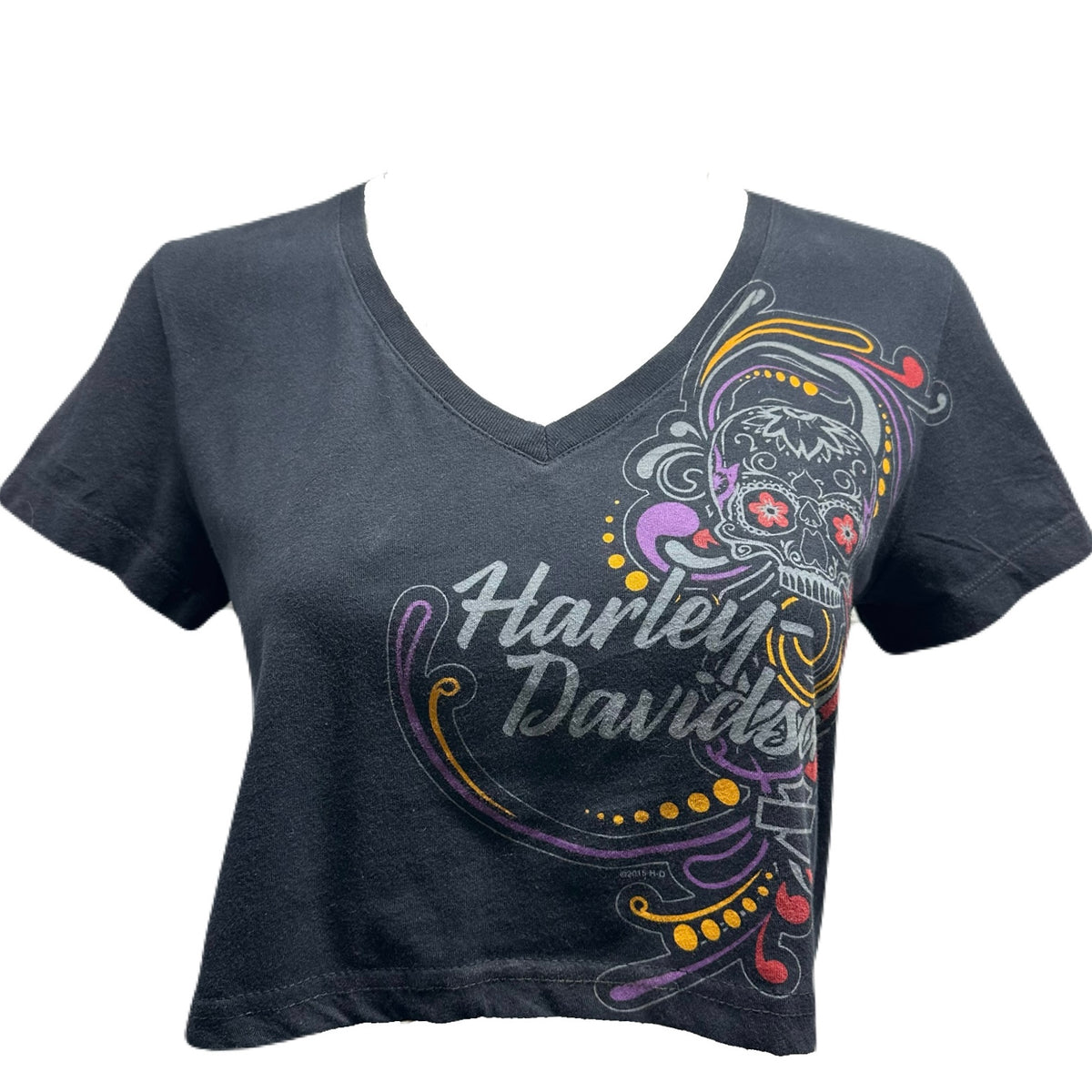 Reworked Harley Davidson Calavera Skull Cropped Baby Tee