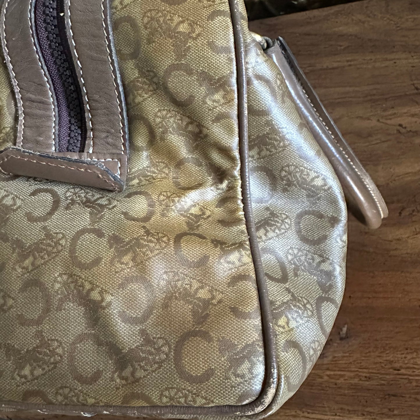 Vintage Celine Horse Carriage Monogram Coated Canvas Mini Boston Bag
