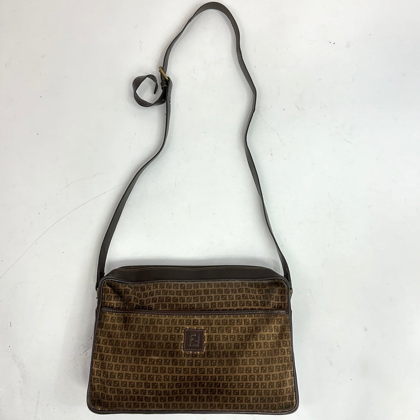 Vintage 1970’s Fendi Zucchino Brown Suede Shoulder Bag