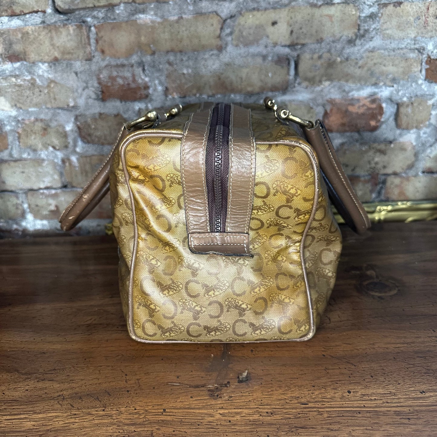 Vintage Celine Horse Carriage Monogram Coated Canvas Mini Boston Bag