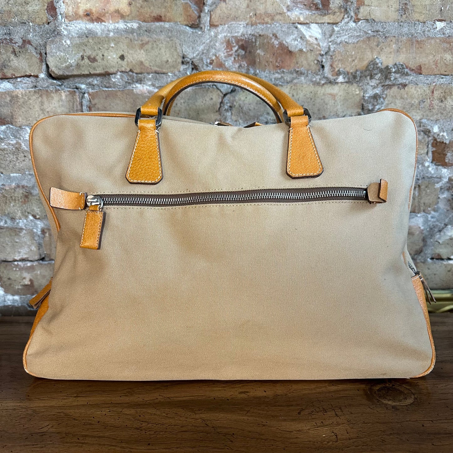 Vintage Prada Beige Canvas Tote Bag