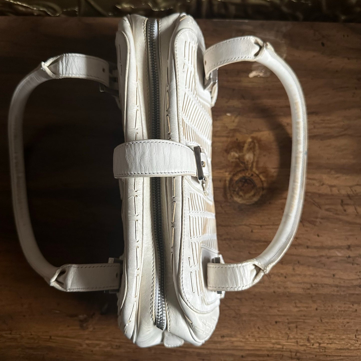 Vintage 2000's Loewe White Leather Senda Satchel