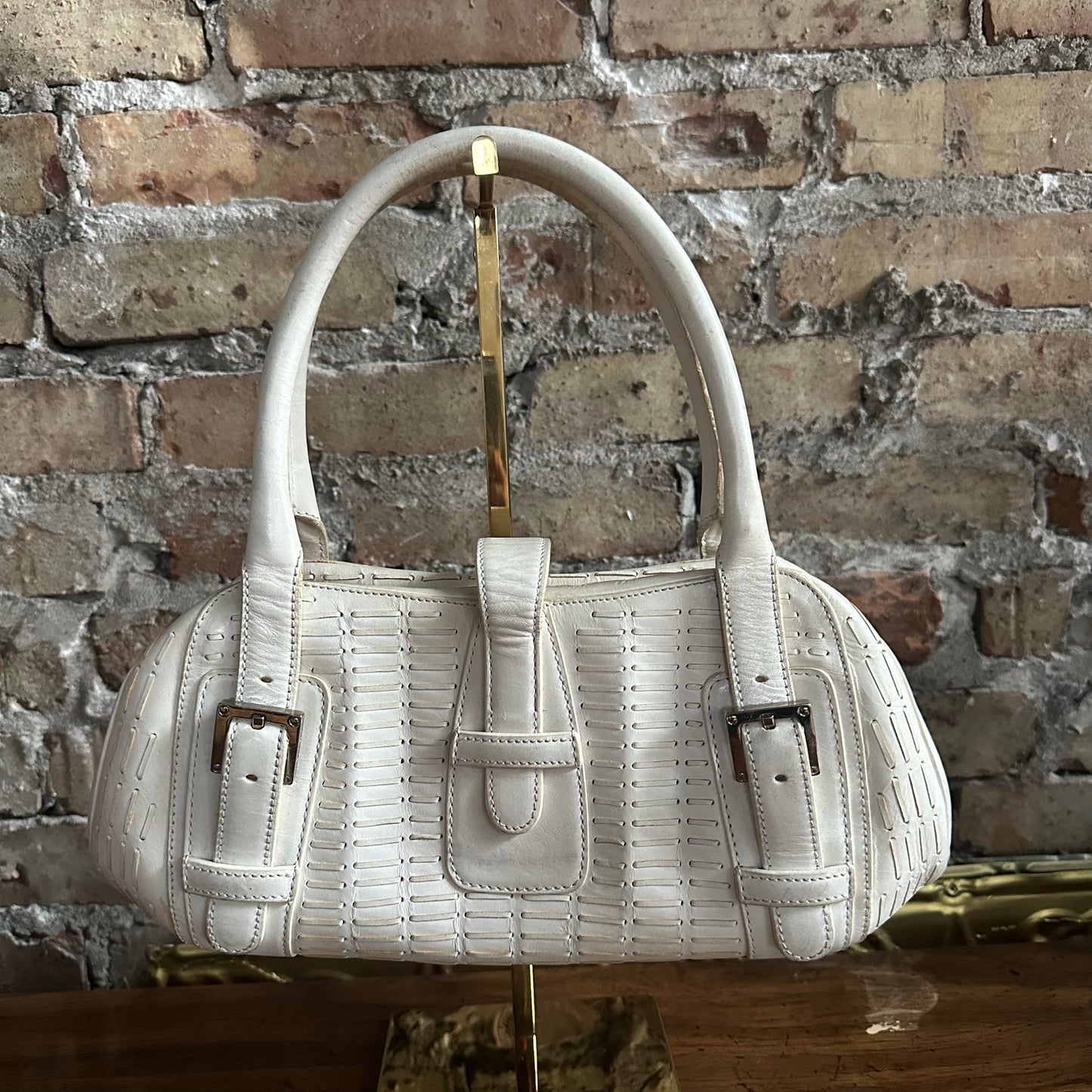 Vintage 2000's Loewe White Leather Senda Satchel