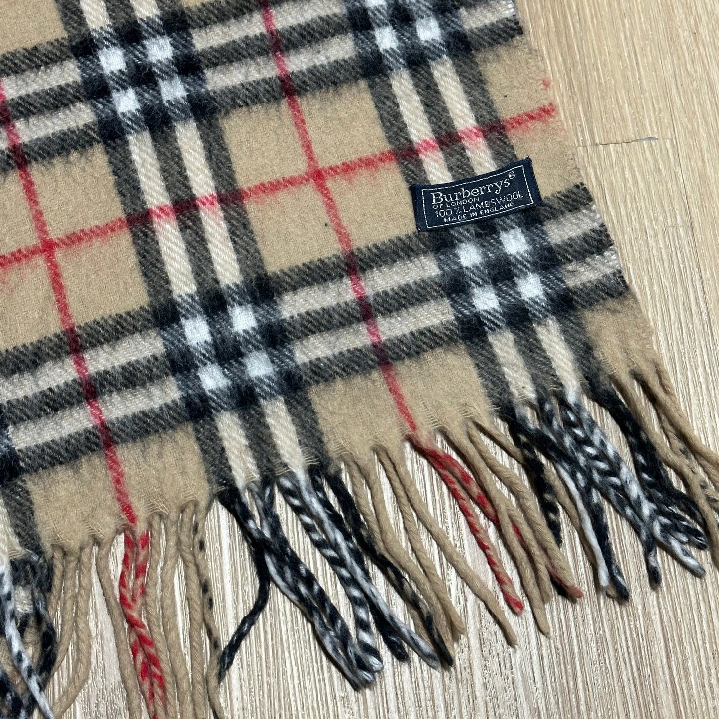 Vintage 90's Burberry Tan Nova Check Wool Scarf