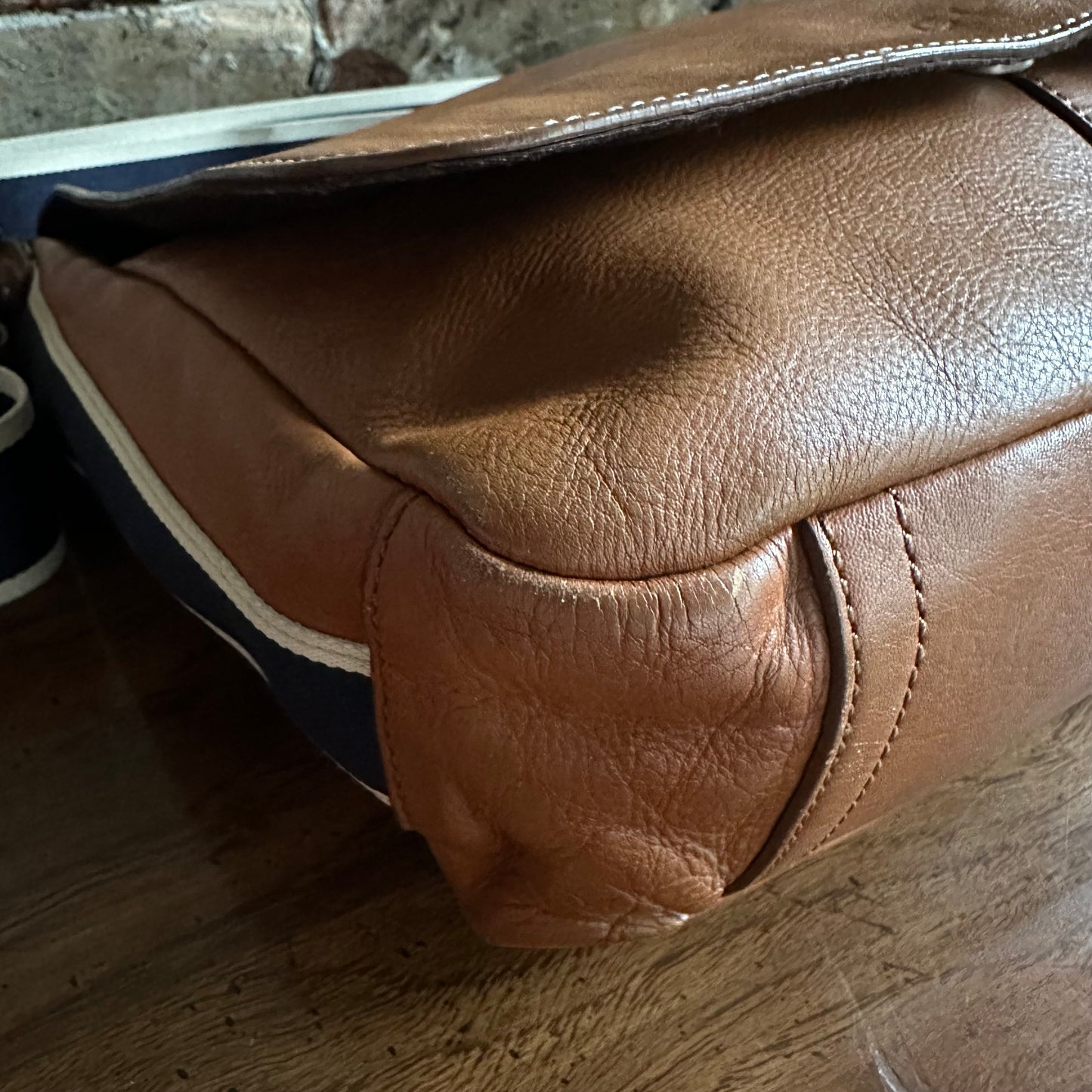 Coach F70555 Heritage Web Tan Leather Map Messenger Bag