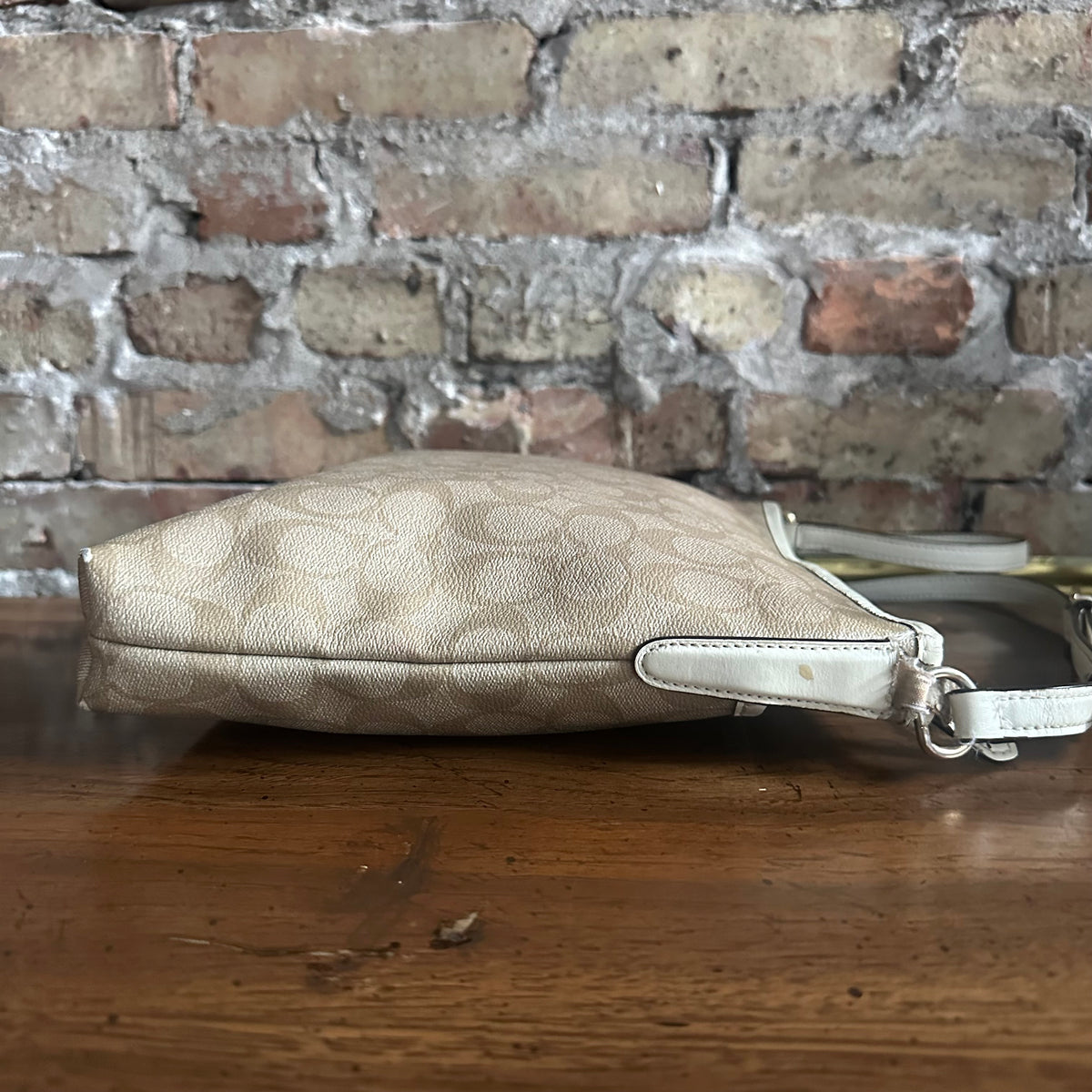Coach F58297 Cream and Tan Signature File Crossbody Bag