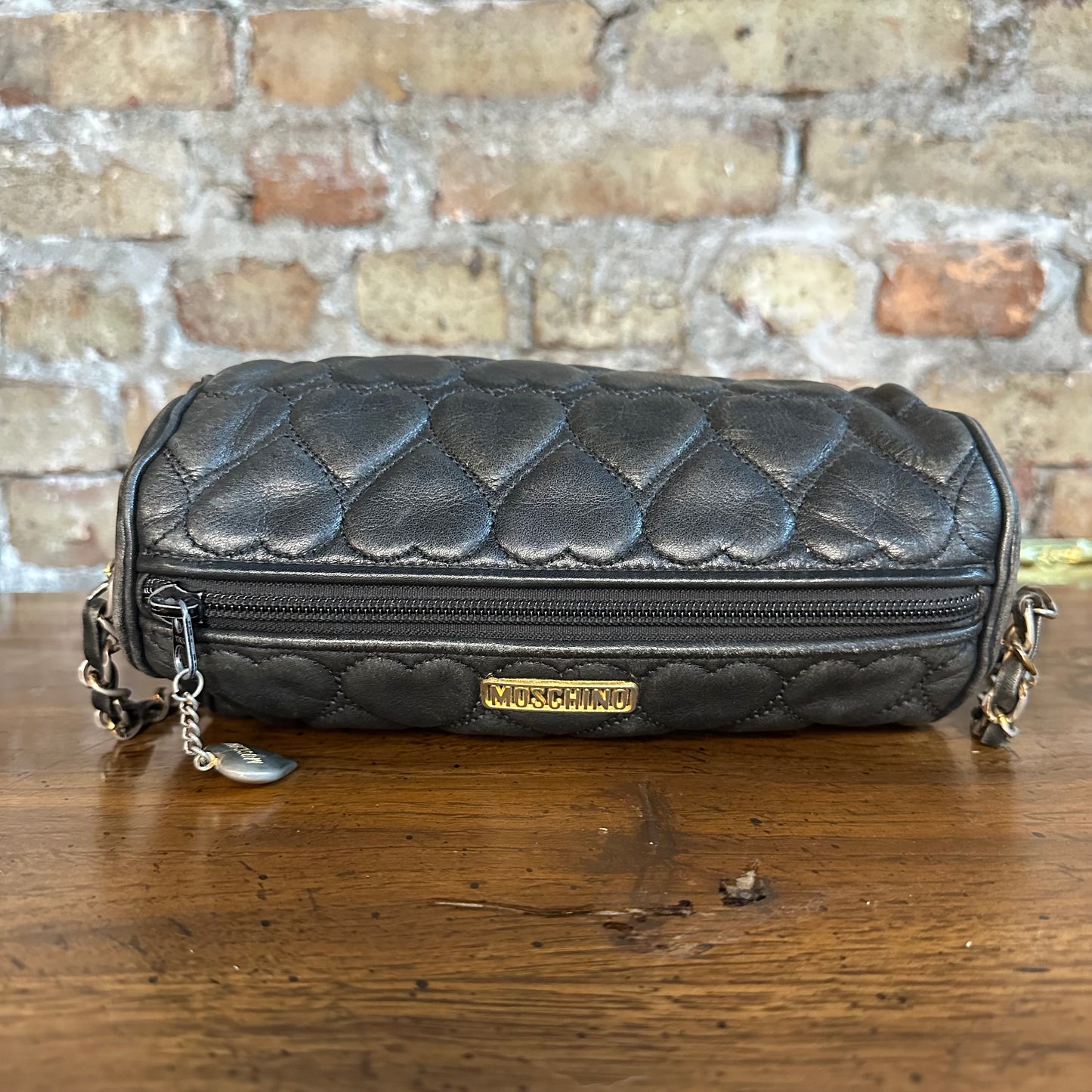 Vintage Moschino Heart Quilted Lambskin Cylinder Chain Bag
