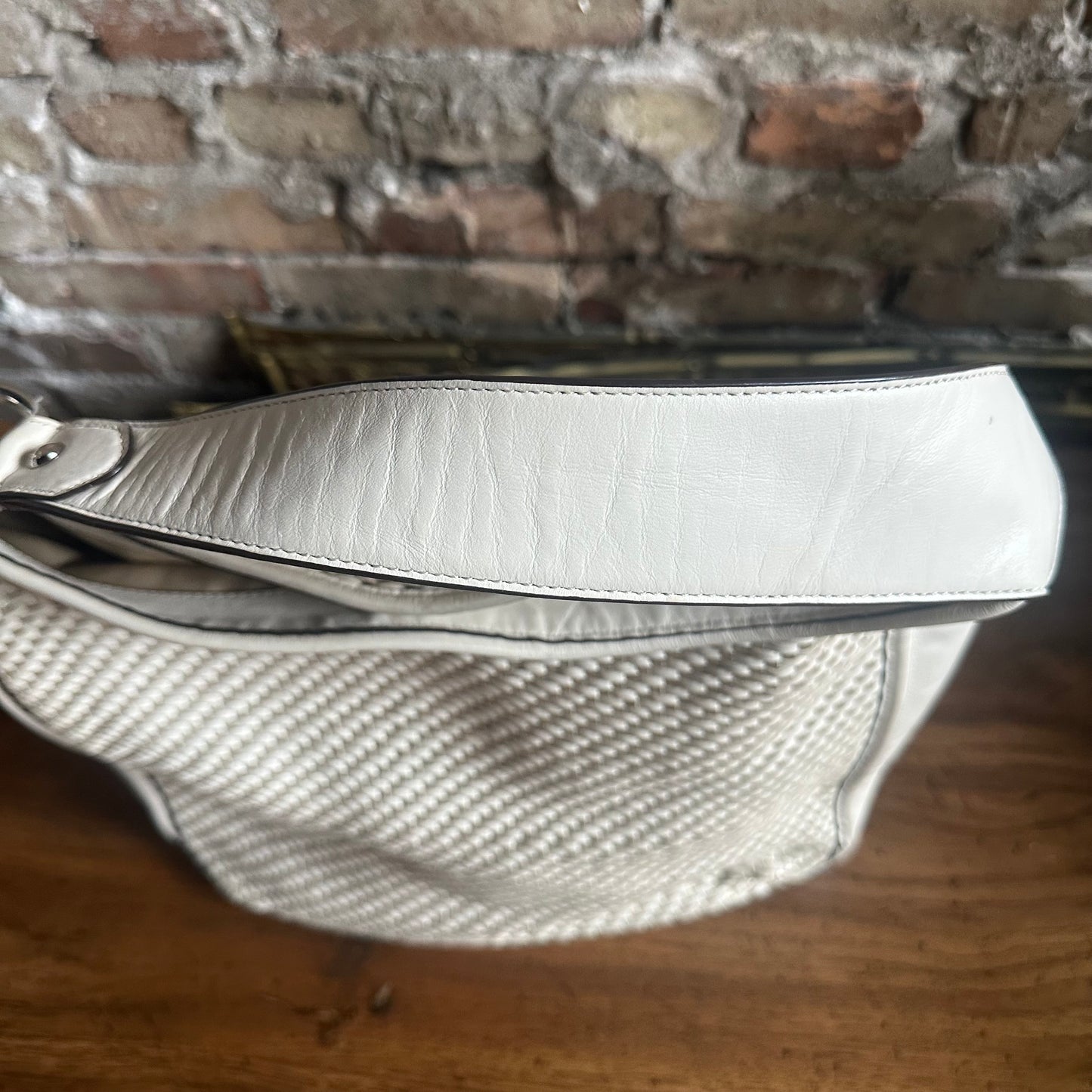 Coach F29894 Park Avery White and Metallic Gold Woven Leather Hobo Bag