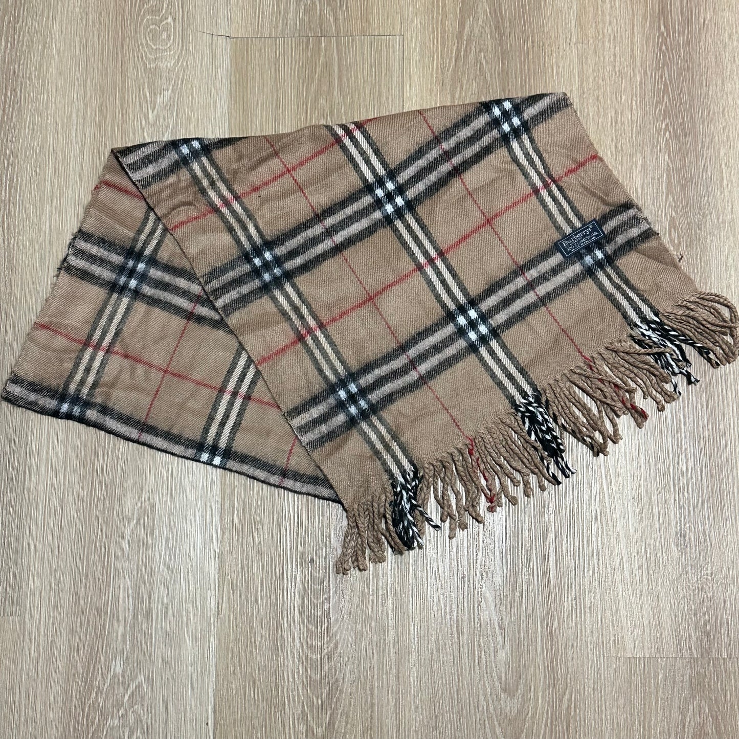 Vintage 90's Burberry Tan Nova Check Wool Scarf