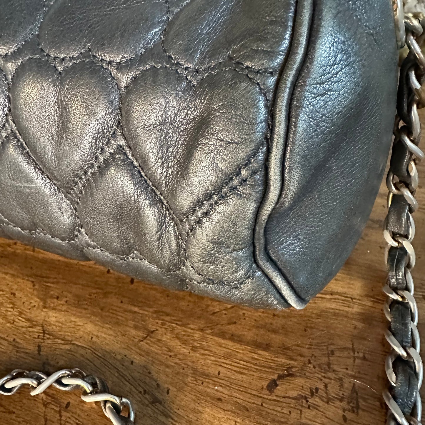 Vintage Moschino Heart Quilted Lambskin Cylinder Chain Bag