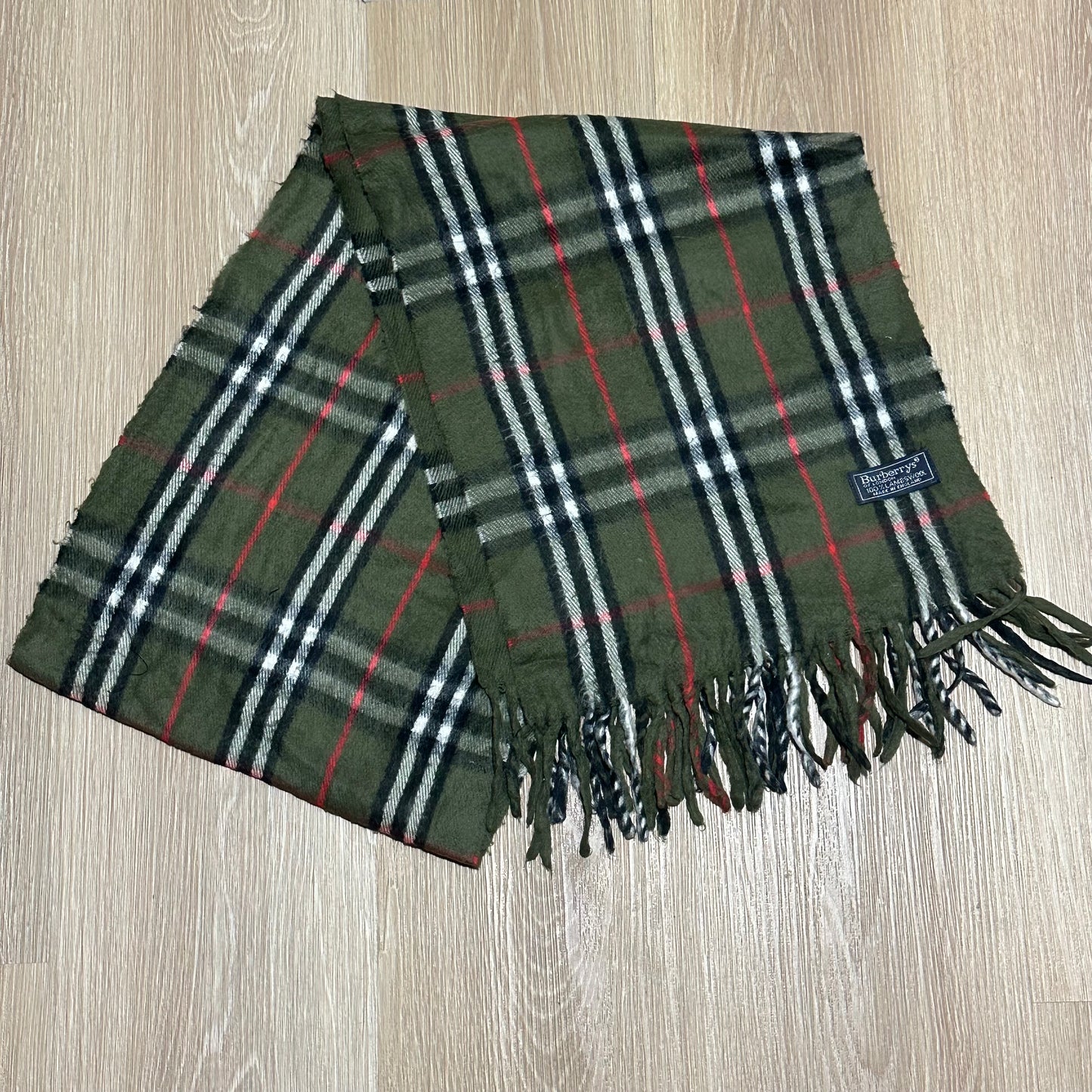 Vintage 90's Burberry Green Nova Check Wool Scarf