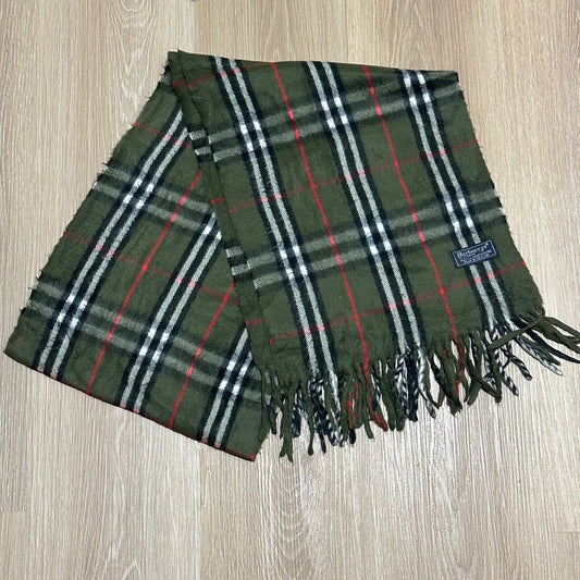 Vintage 90's Burberry Green Nova Check Wool Scarf