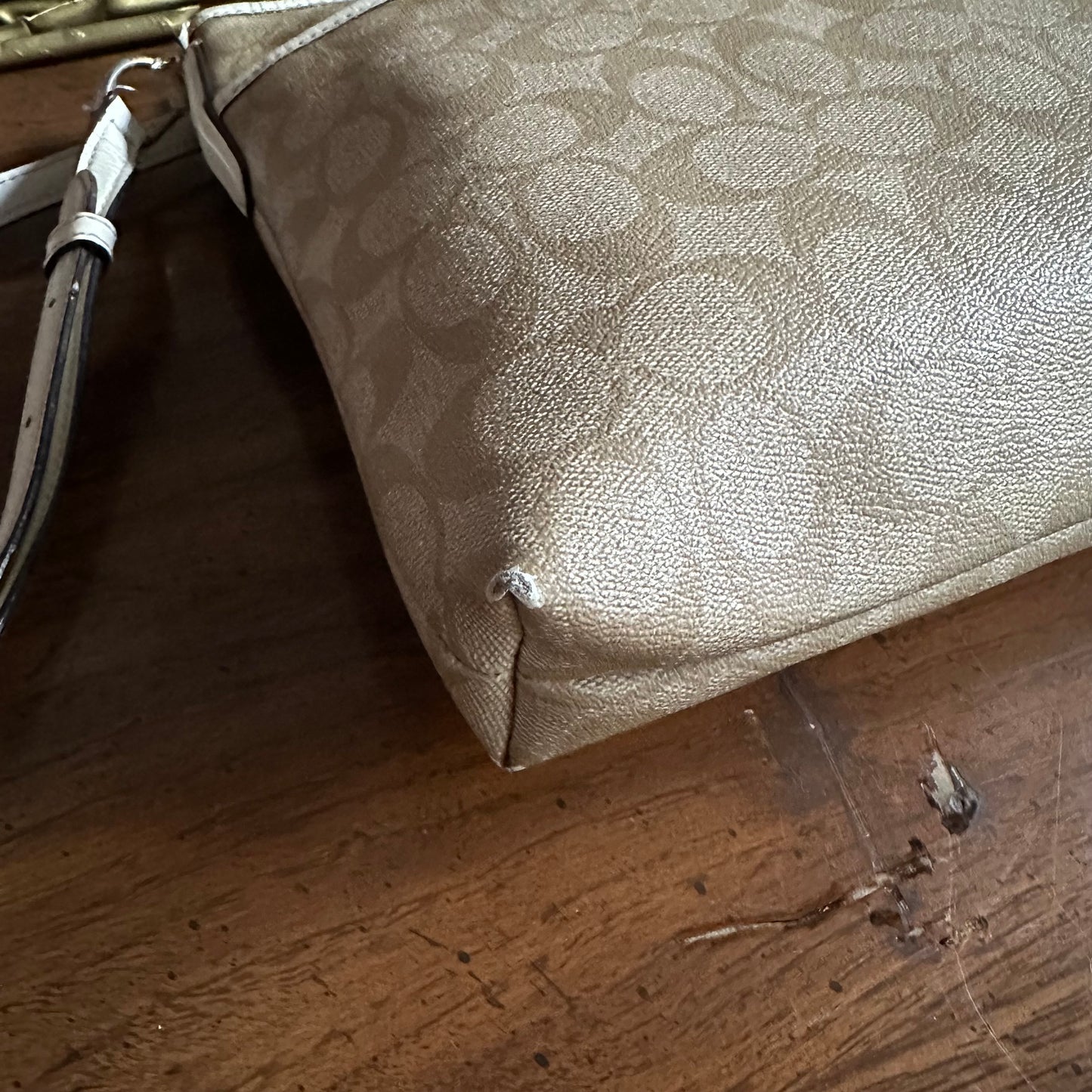 Coach F58297 Cream and Tan Signature File Crossbody Bag