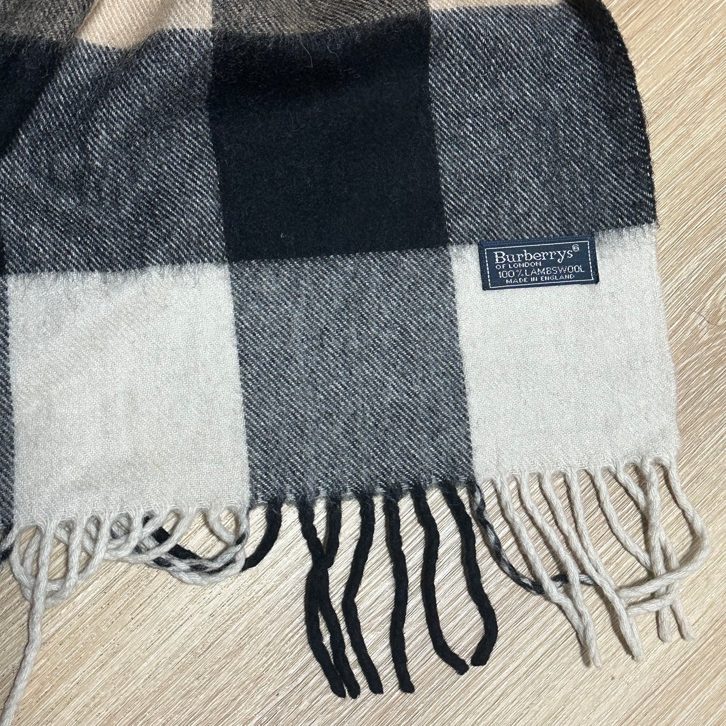 Vintage 90's Burberry Tan Nova Check Wool Shawl Scarf