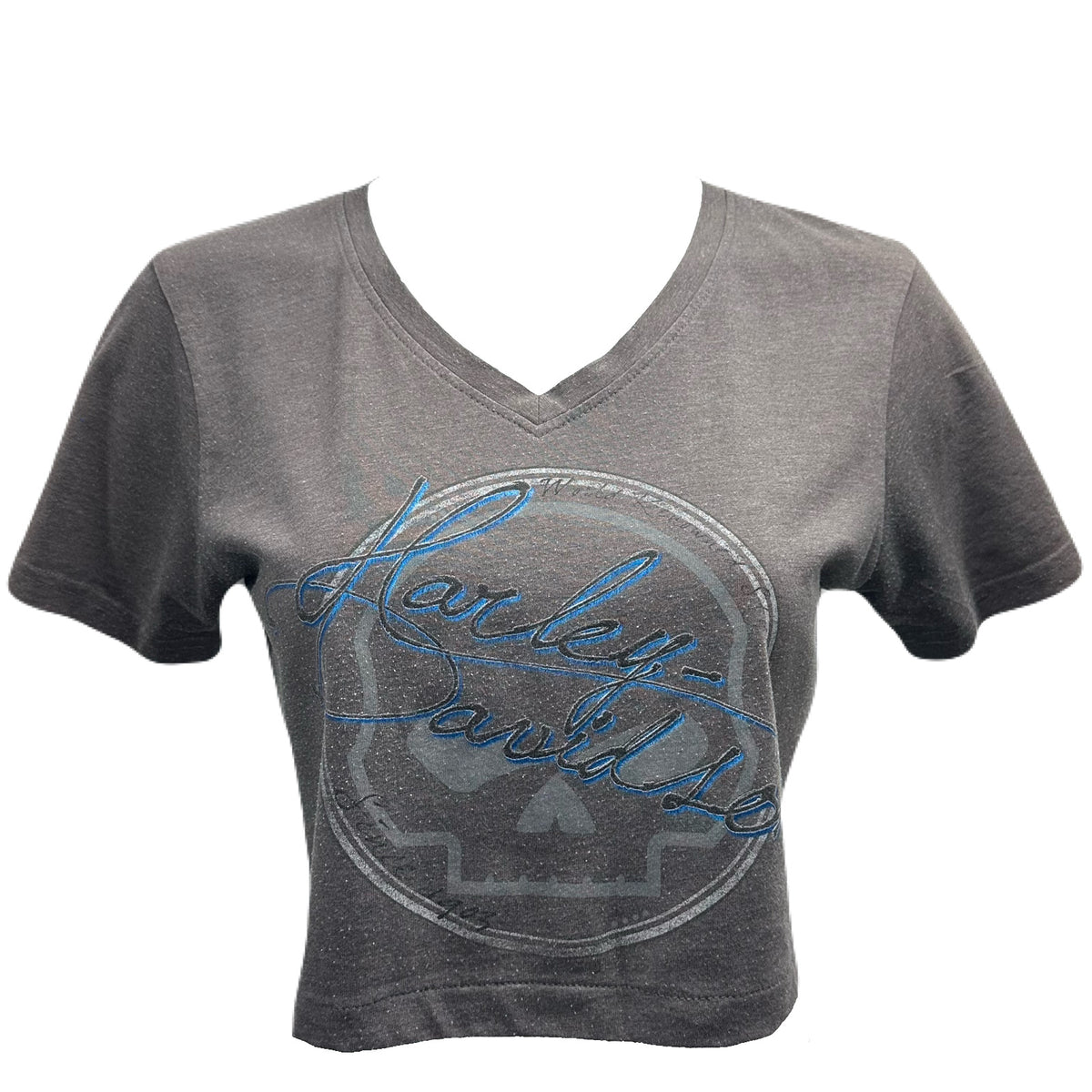 Reworked Harley Davidson Grey Skull Cropped Baby Tee