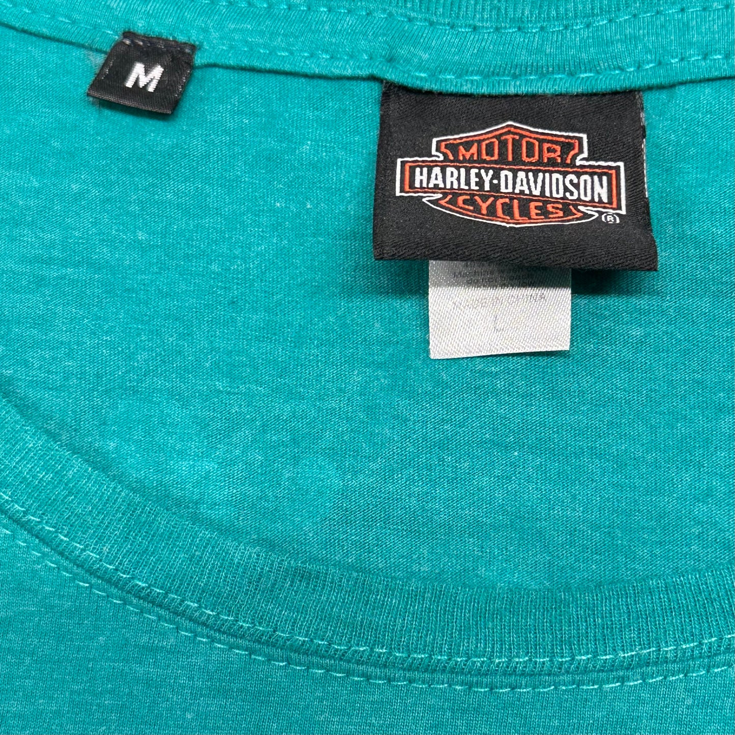 Reworked Harley Davidson Teal Cropped Baby Tee