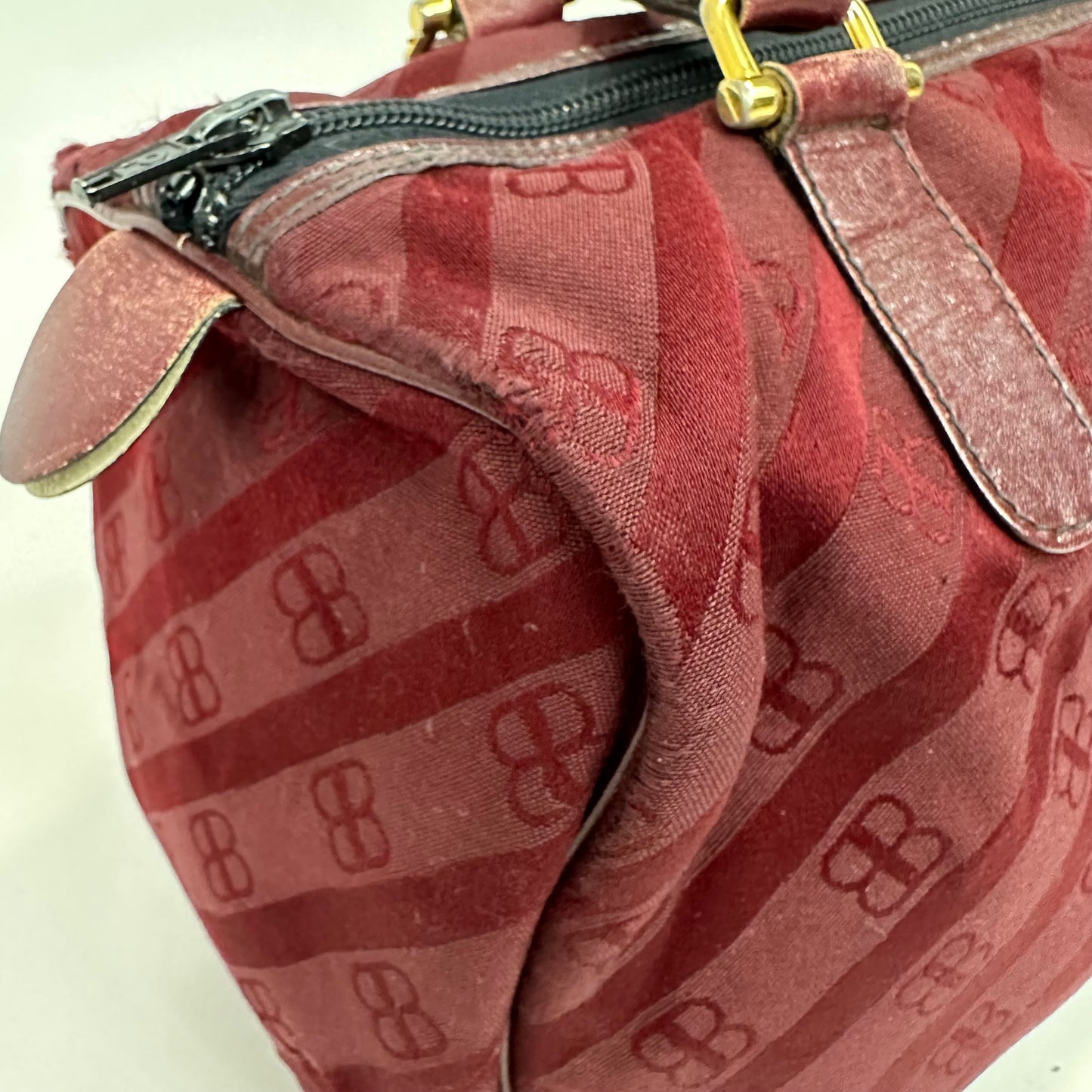 Vintage 1970s Balenciaga Monogram Maroon Boston Bag