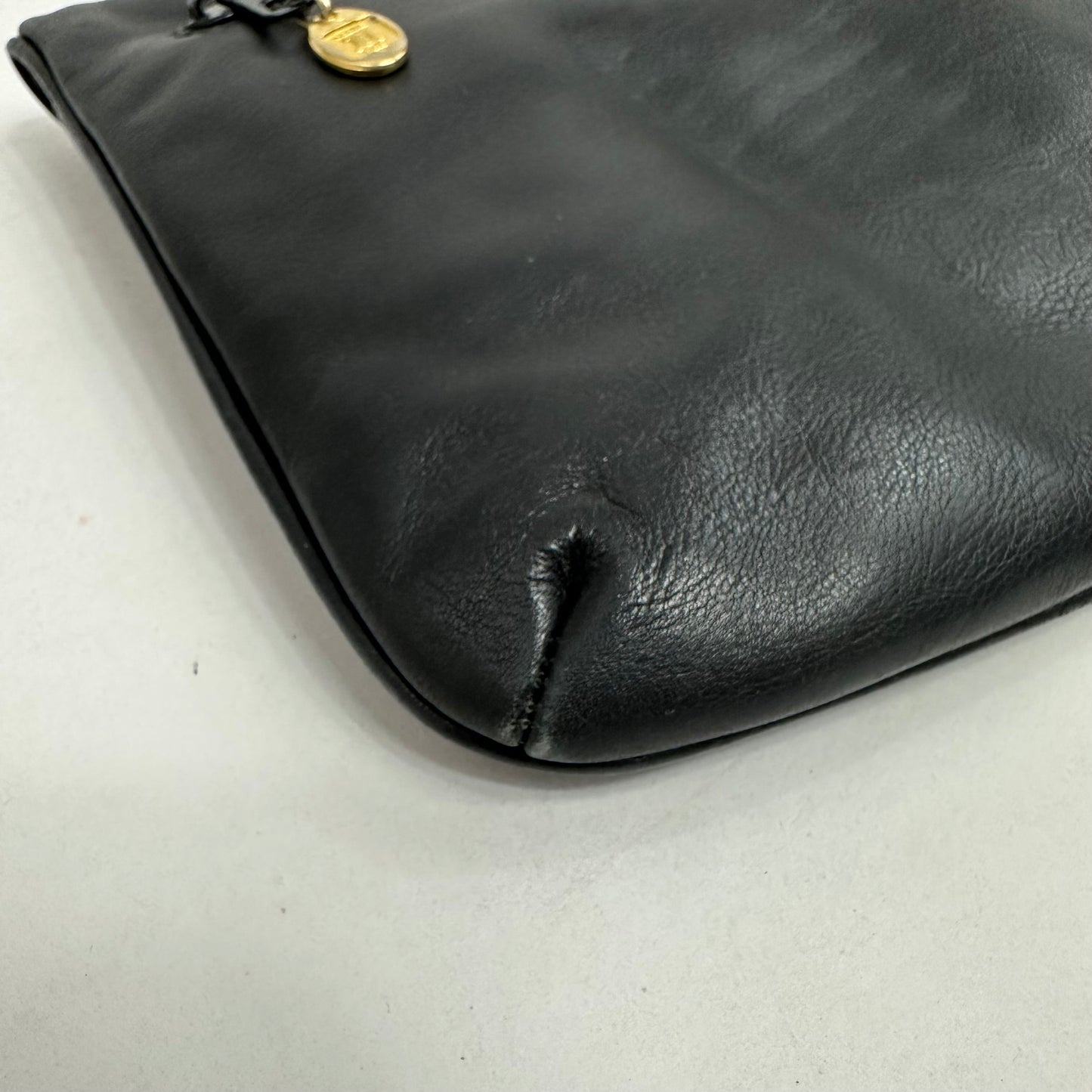 Vintage Celine Triomphe Black Leather Clutch